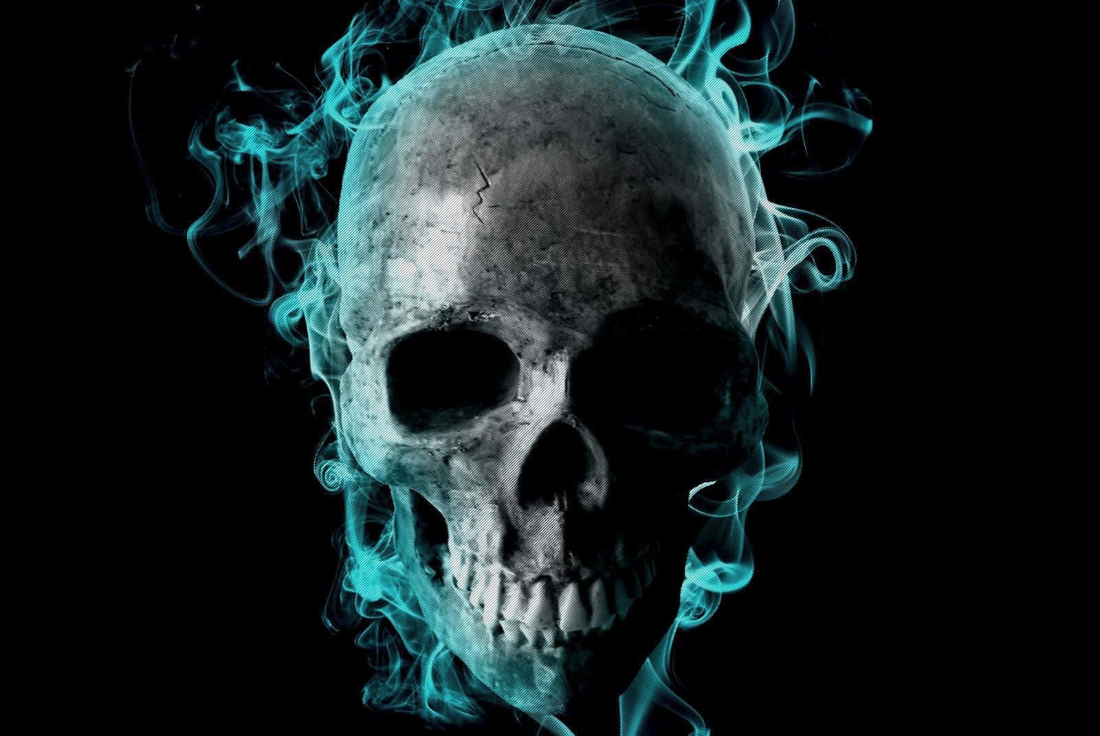 Blue Skull Head Glowing Background