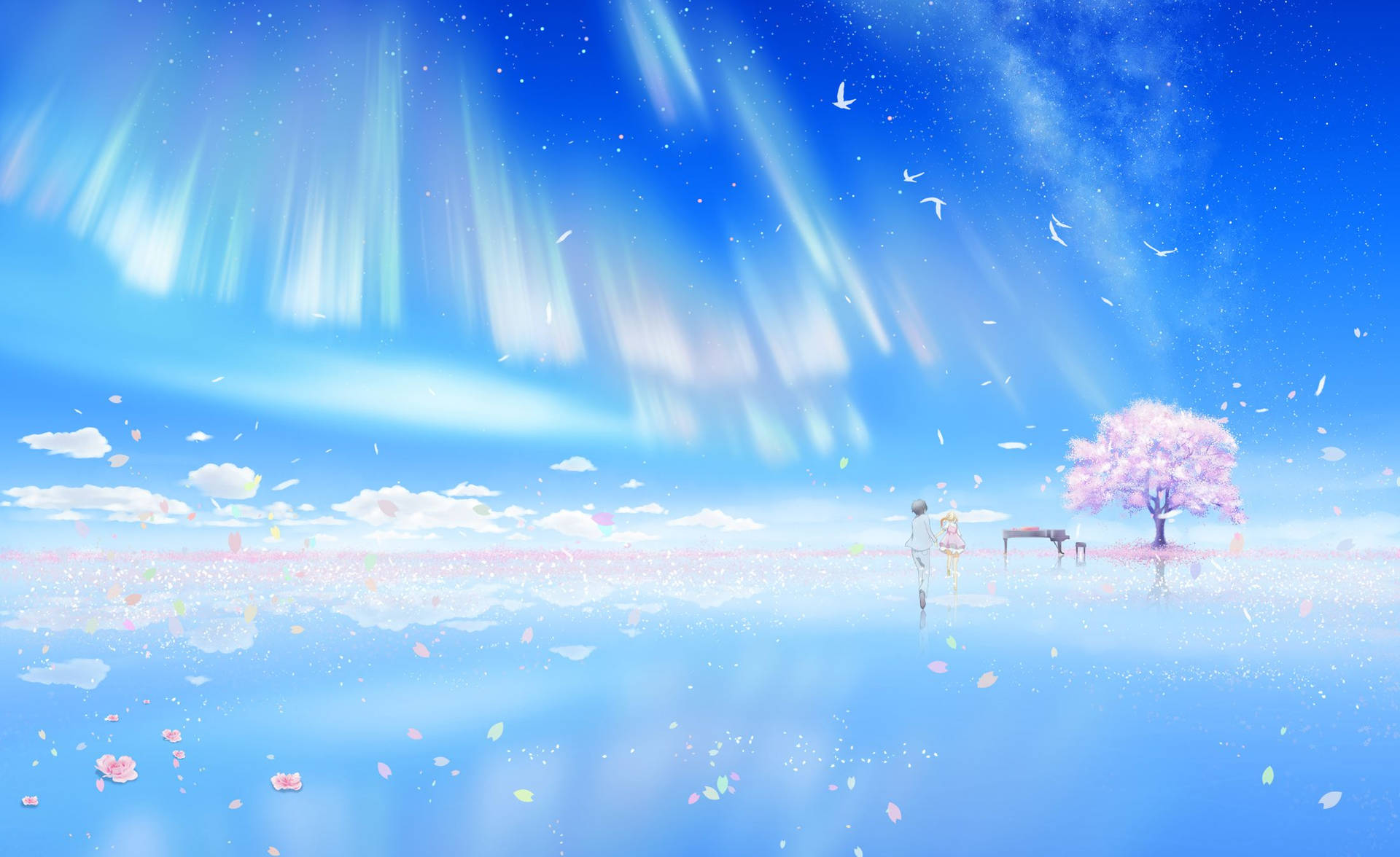 Blue Sky And Sakura Tree Your Lie In April Background