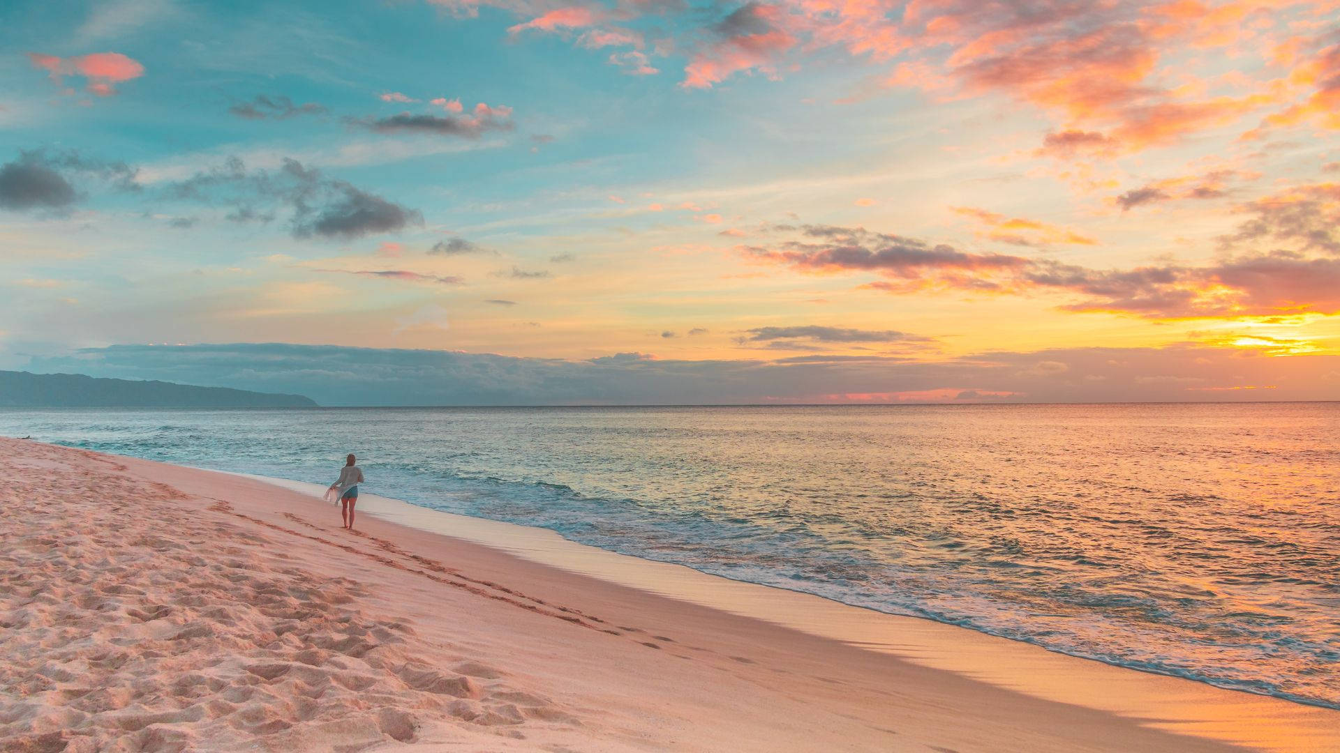 Blue Sky On Beach Sunset Background