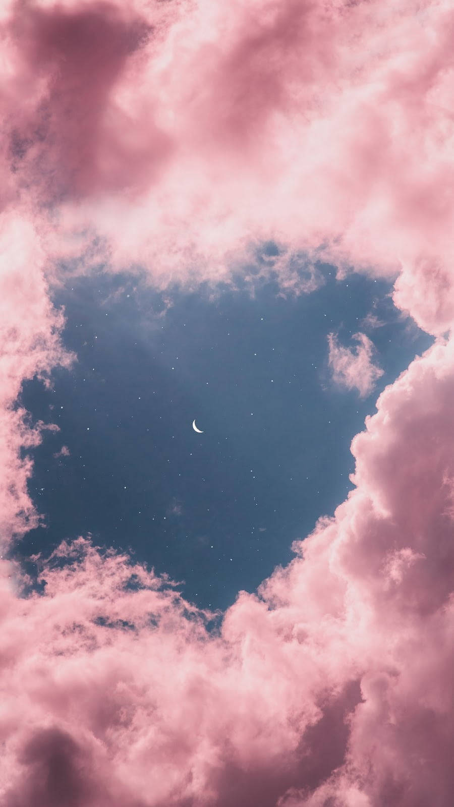 Blue Sky Pink Clouds Crescent Moon Background