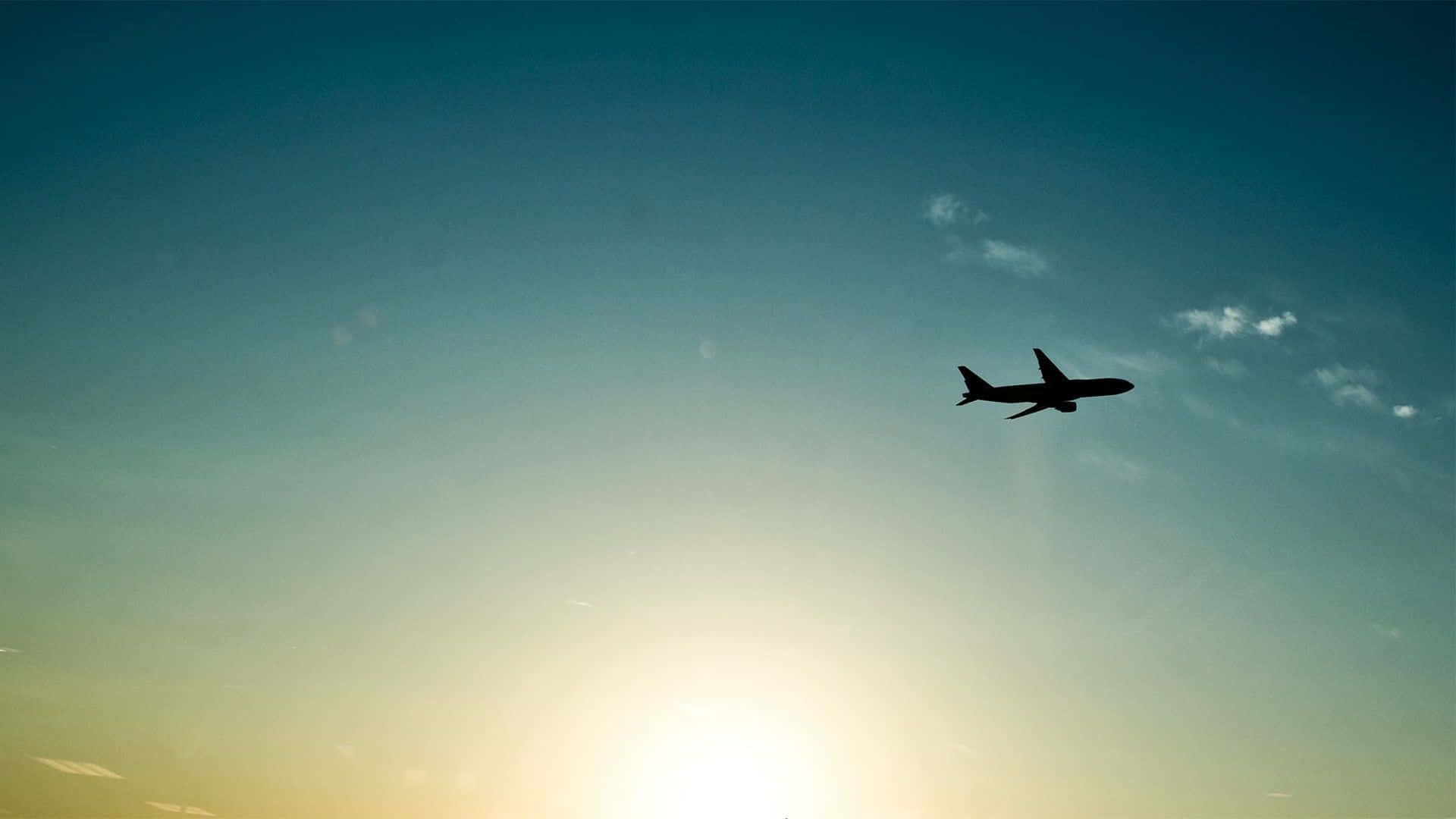 Blue Sky Silhouette Plane Background