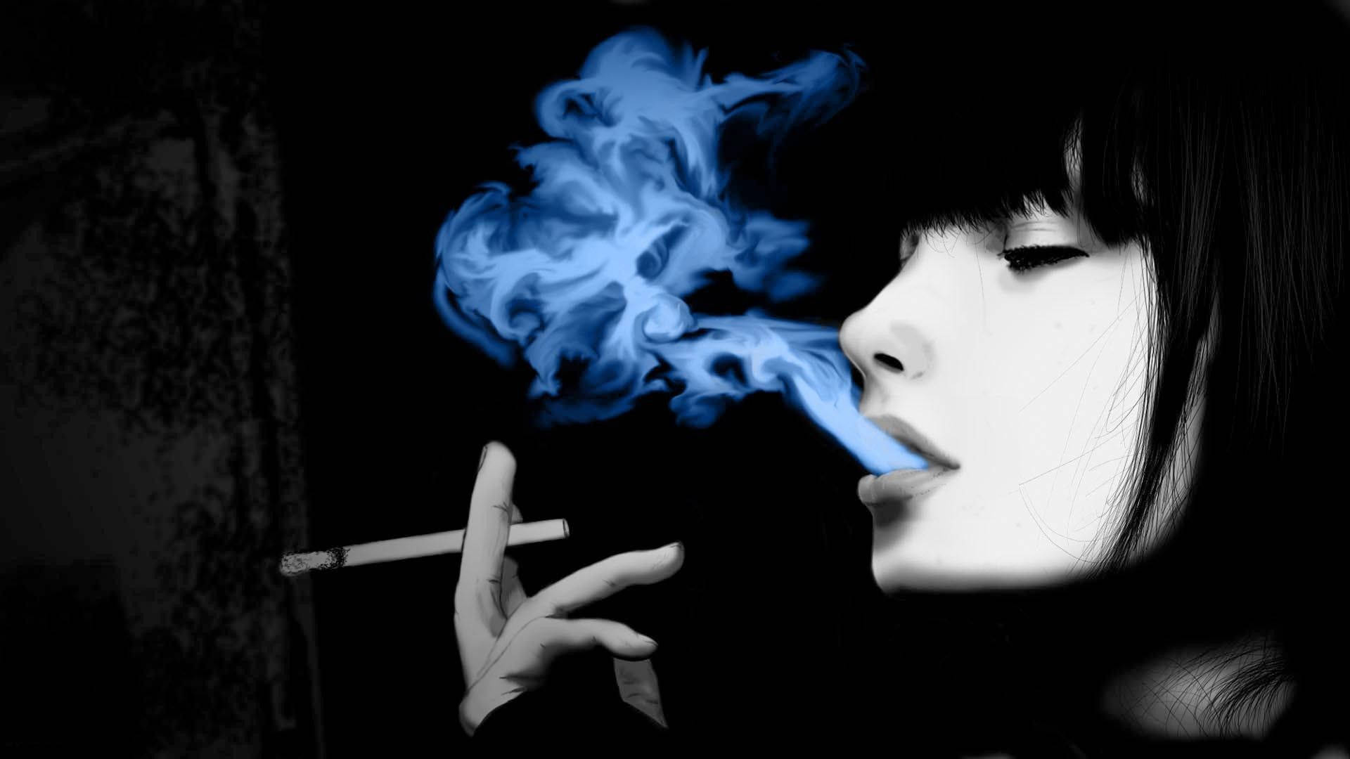 Blue Smoke From Woman Background