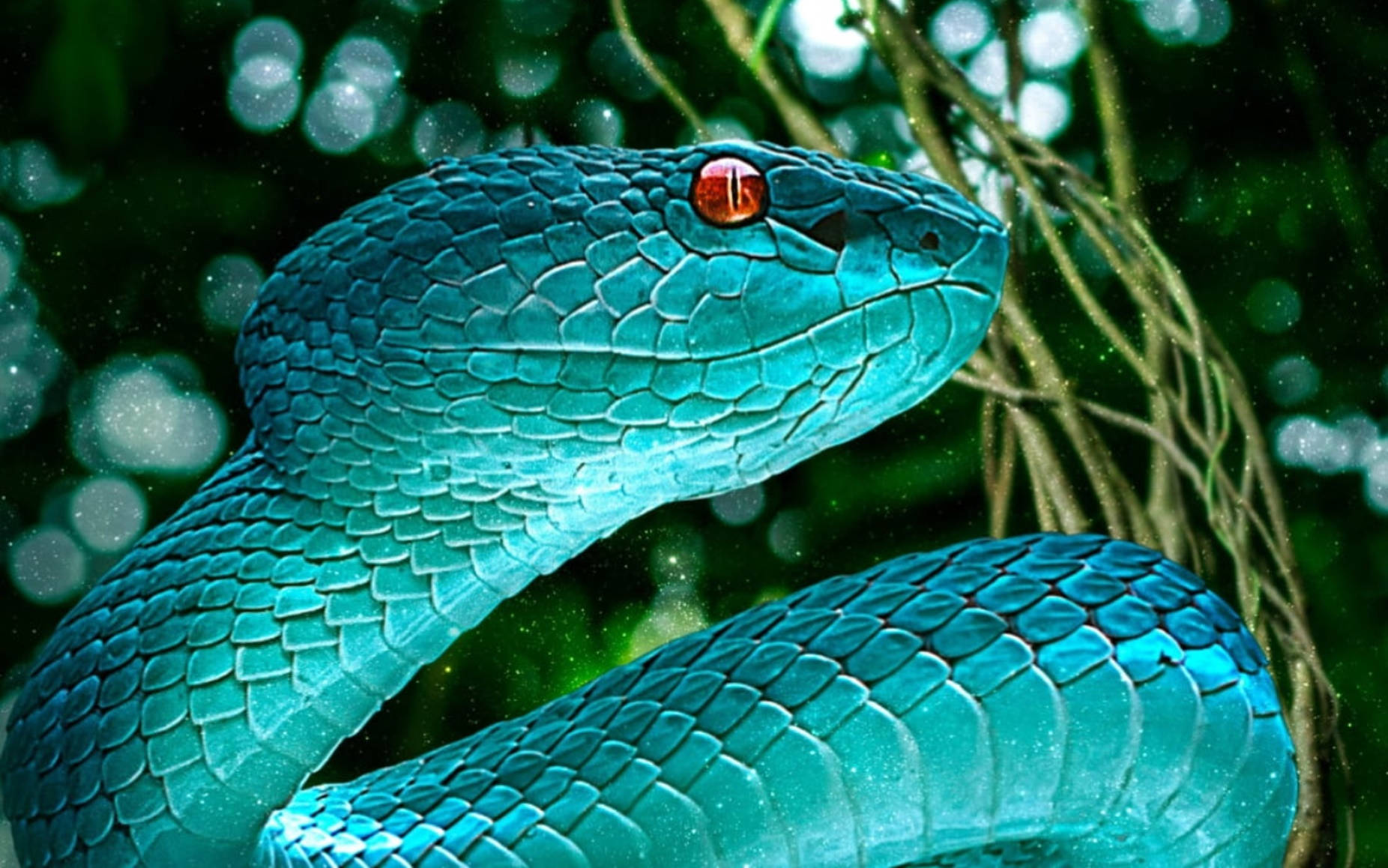 Blue Snake With Red Eyes 3d Animation Background