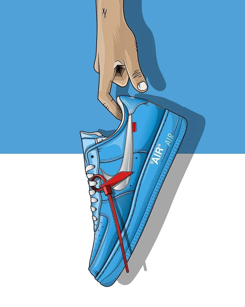 Blue Sneaker Heldby Fingers Background
