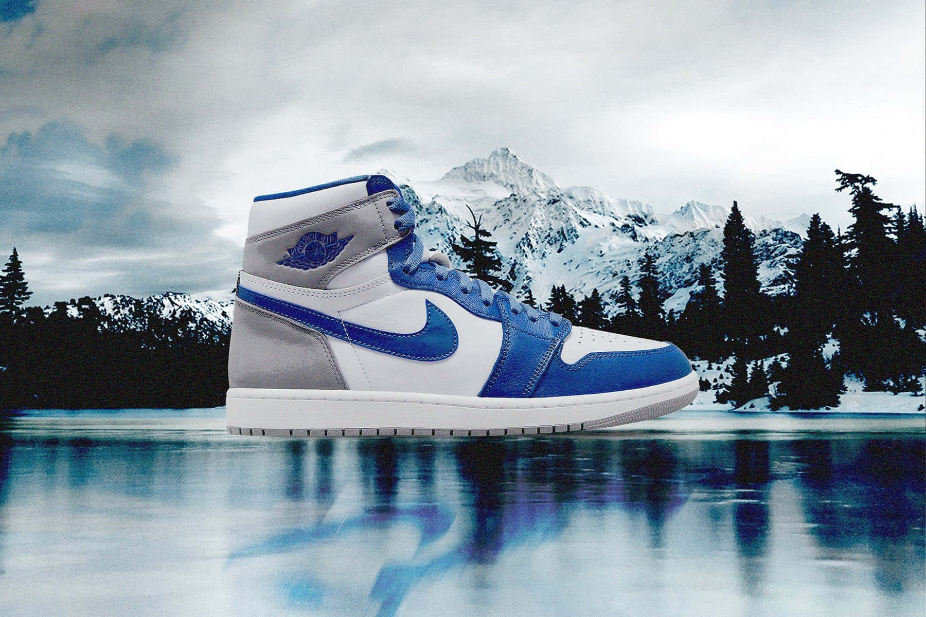 Blue Sneaker Winter Mountain Backdrop Background