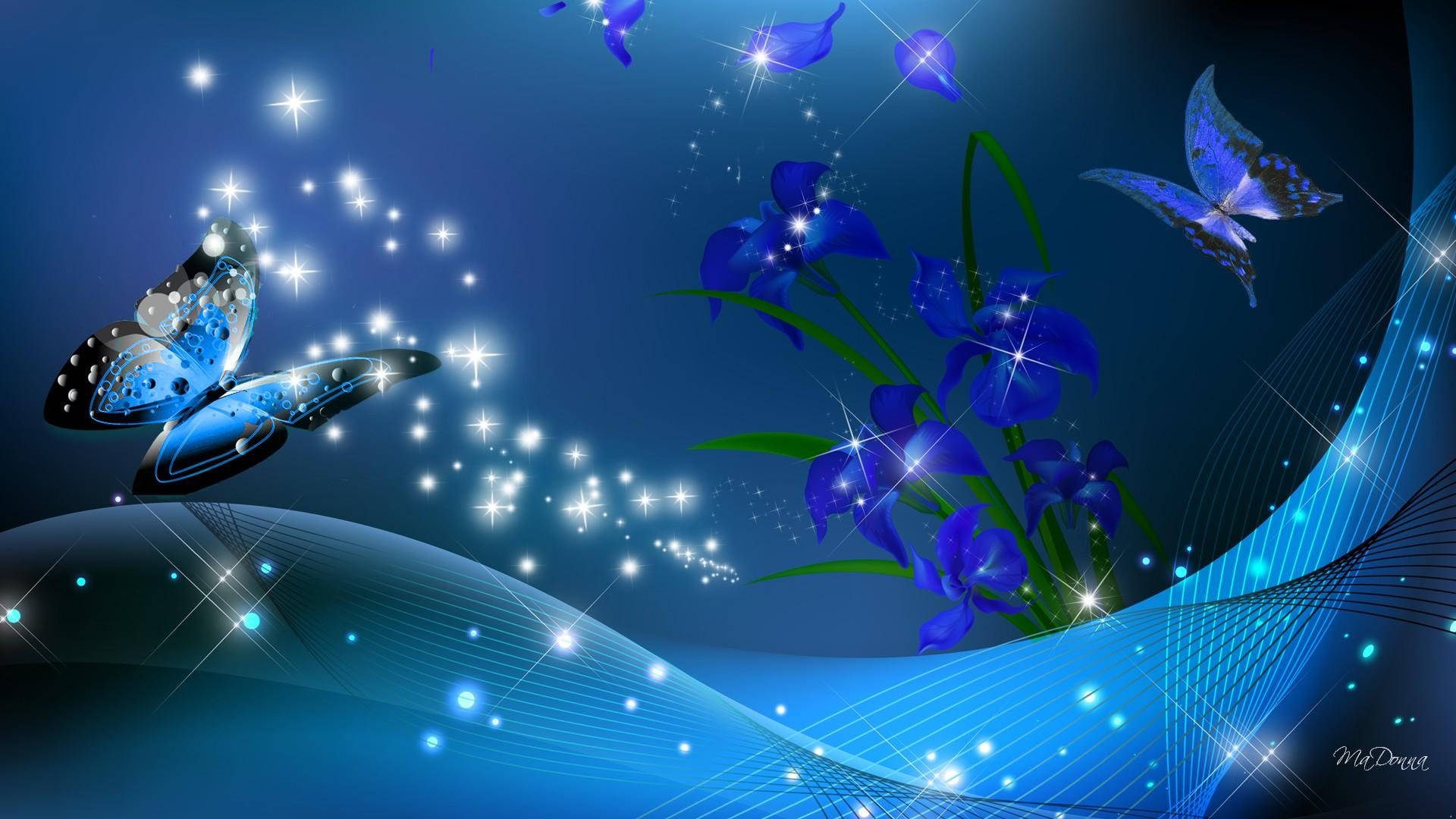 Blue Sparkly Night Butterfly Background