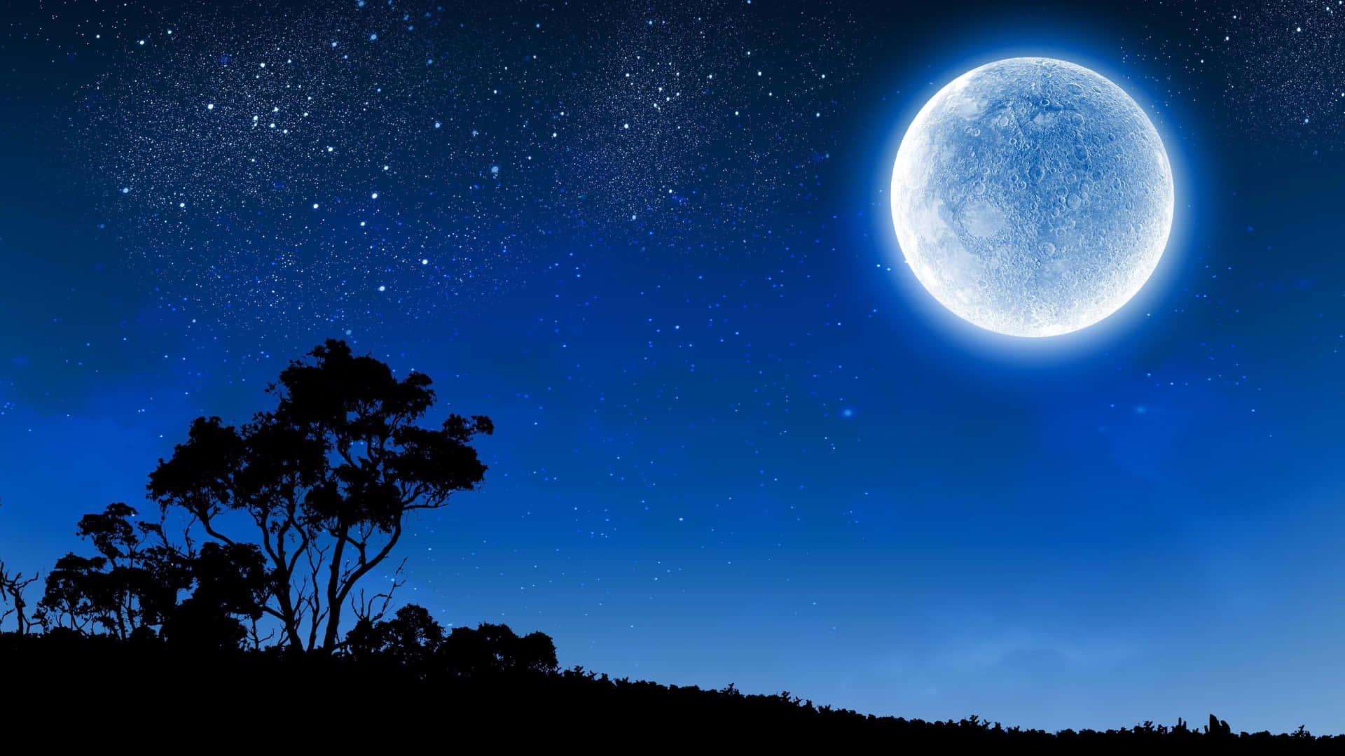 Blue Starry Night Sky Moon Background