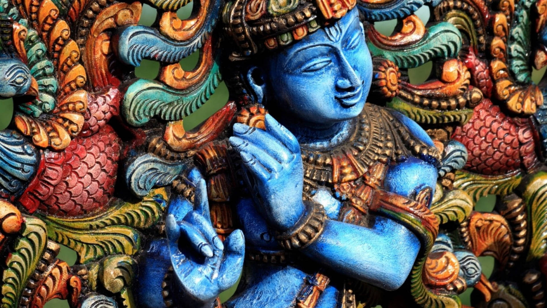 Blue Statue Hindu God Krishna Background