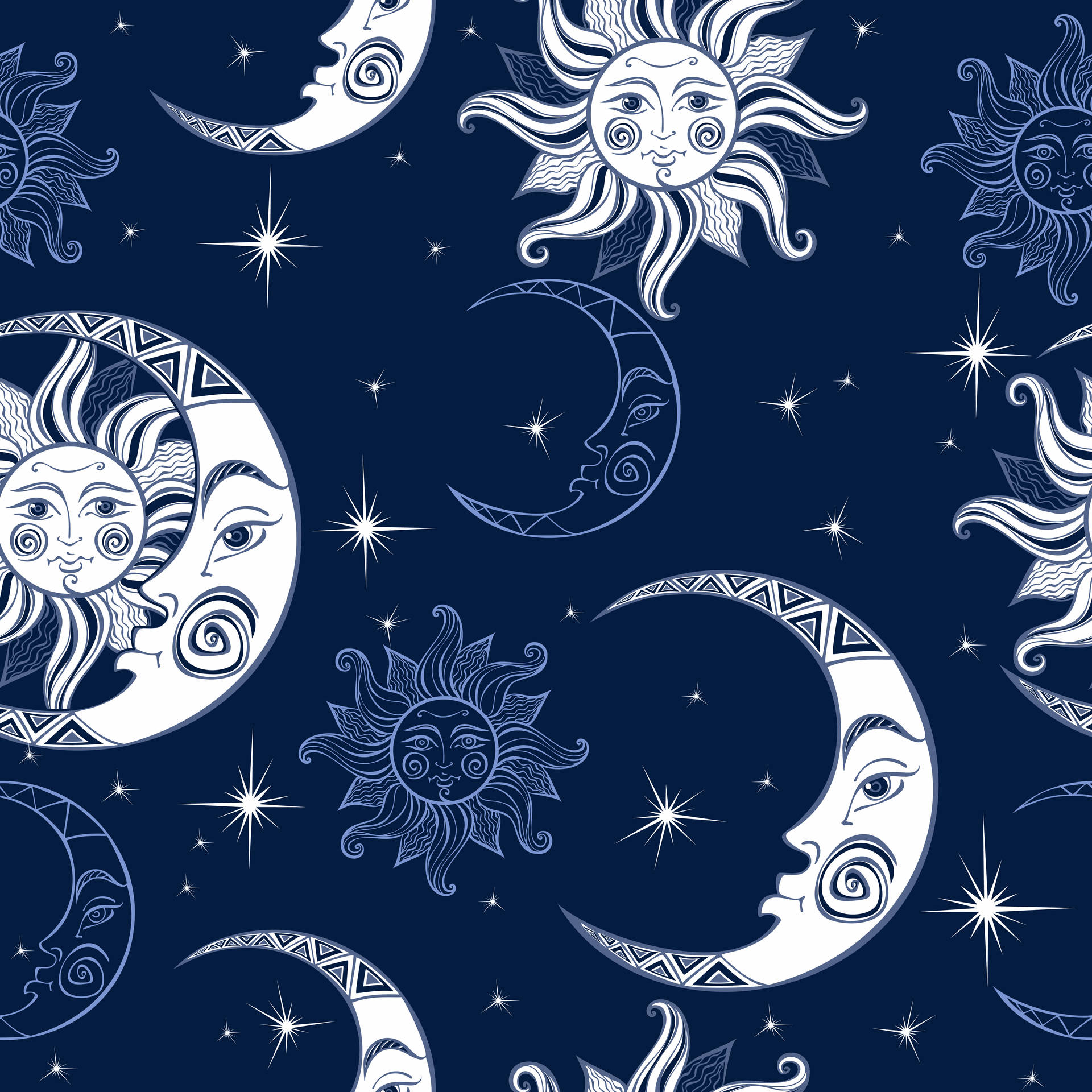 Blue Sun, Moon, And Stars Background