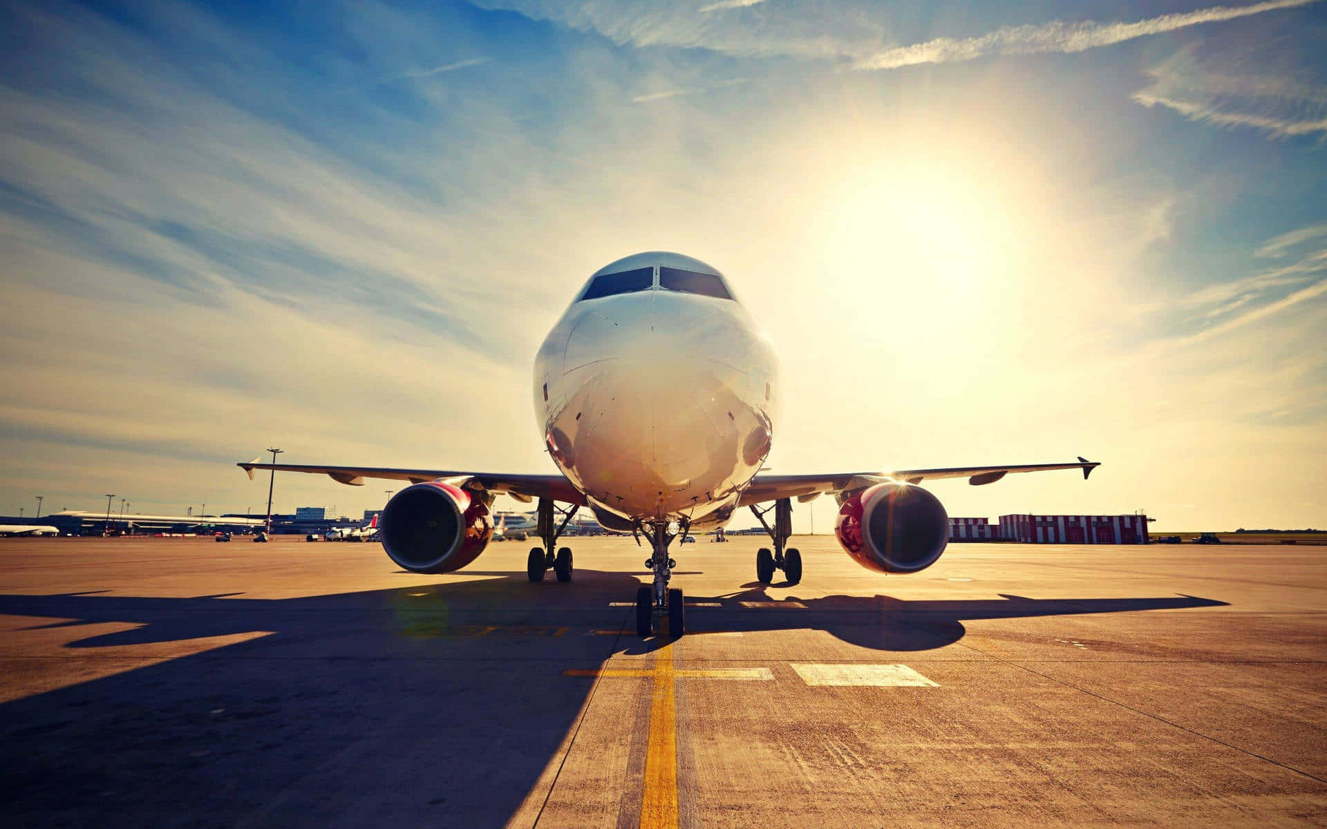 Blue Sunset Sky Plane Background Low Angle