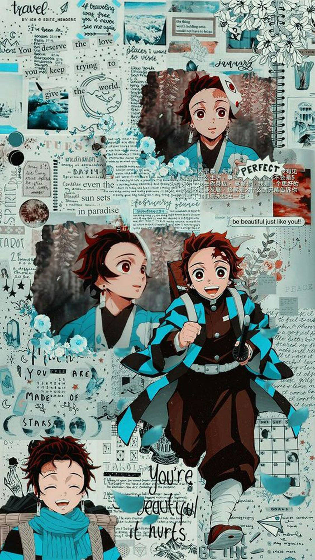 Blue Tanjiro Aesthetic Collage