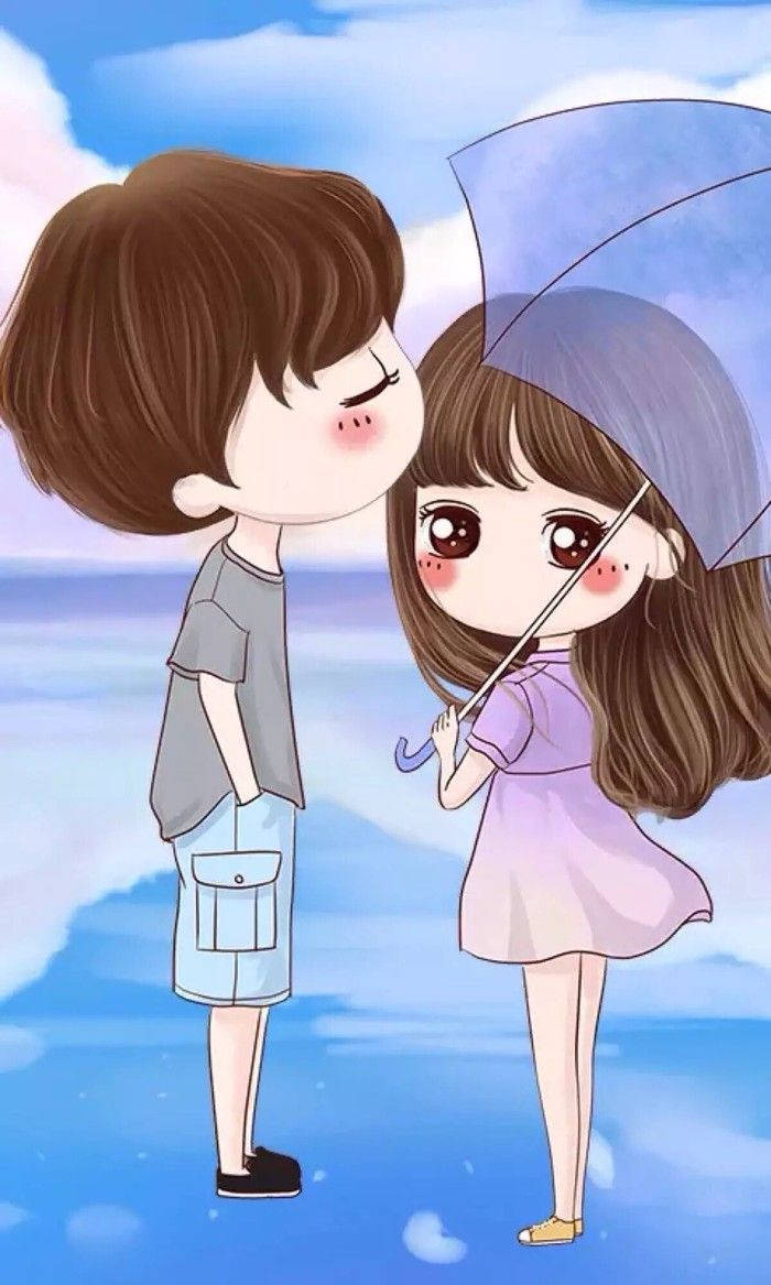 Blue-themed Cute Couple Cartoon Background