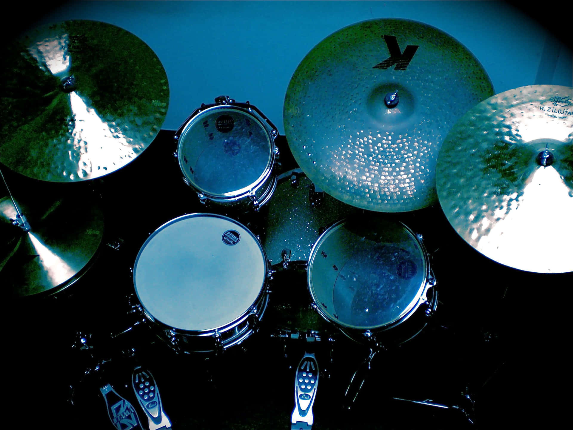 Blue Tinted Drum Set Top View Background