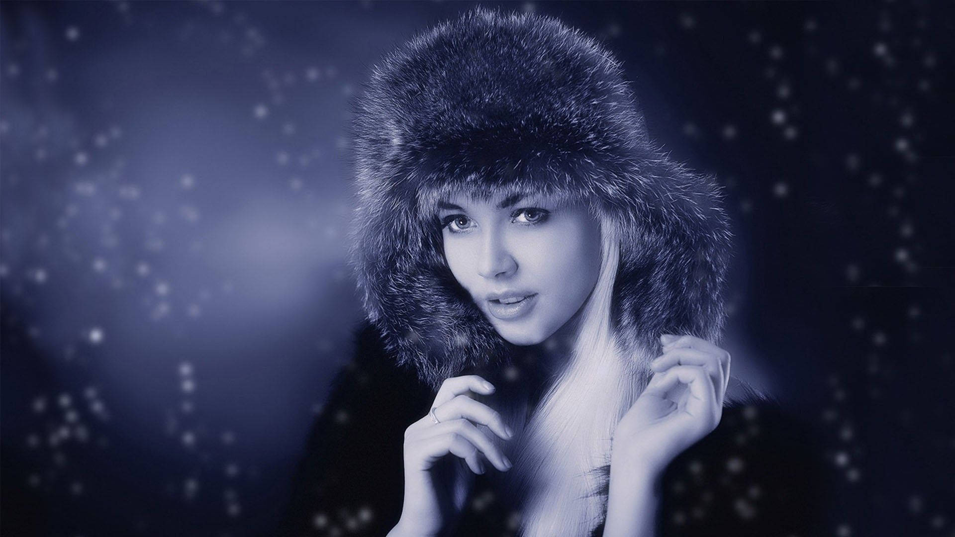 Blue-toned Photo Of Russian Girl Background