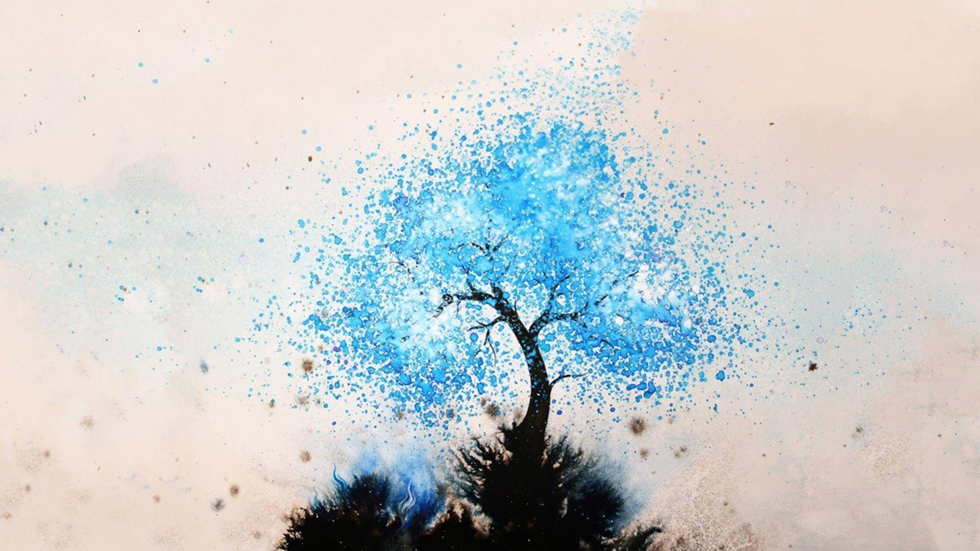 Blue Tree Paint Art Background