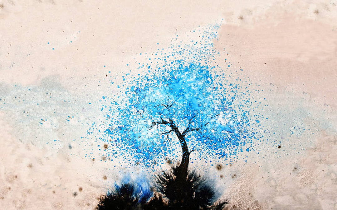 Blue Tree Splatter Painting