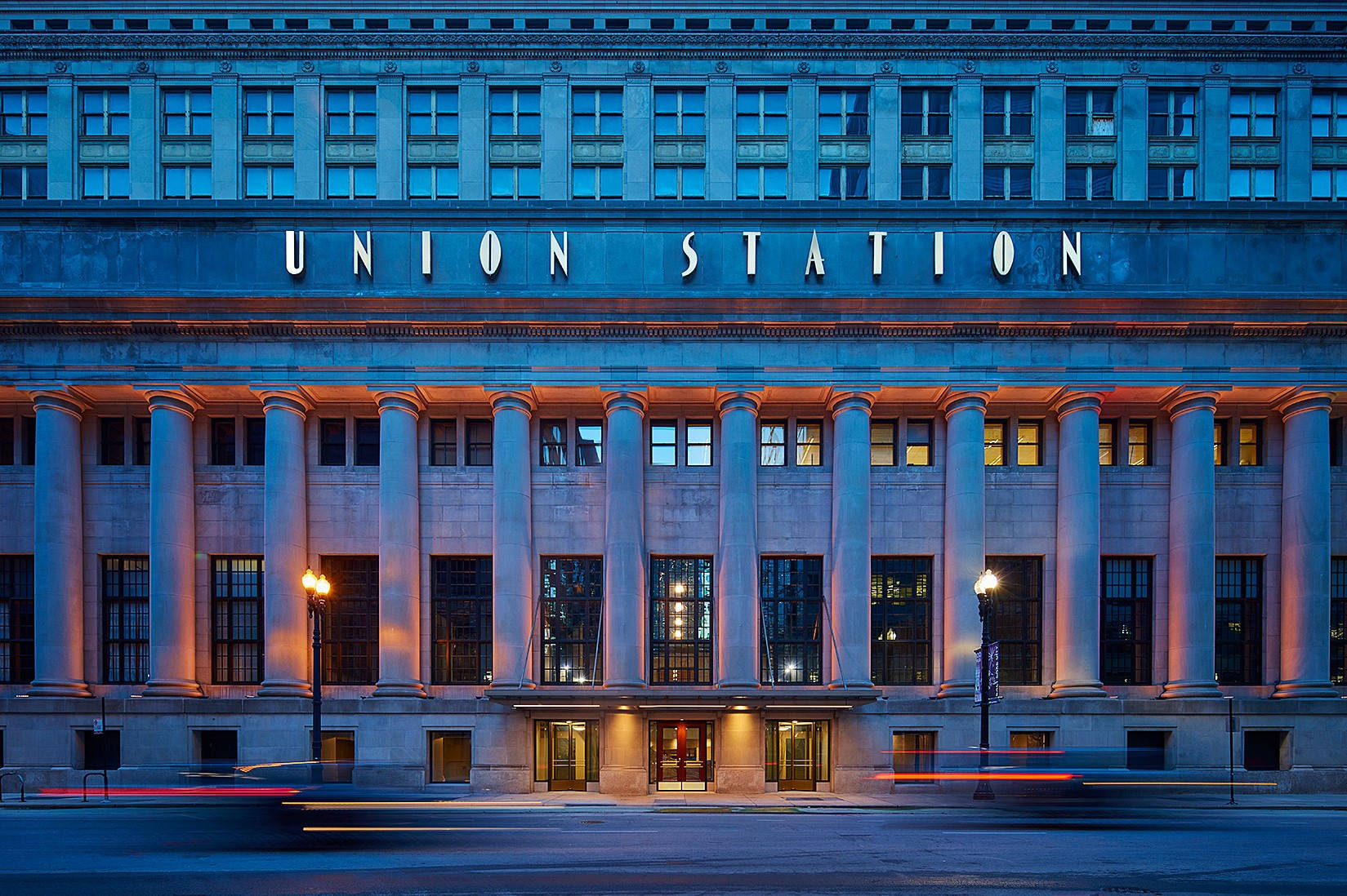 Blue Union Station At Night Background