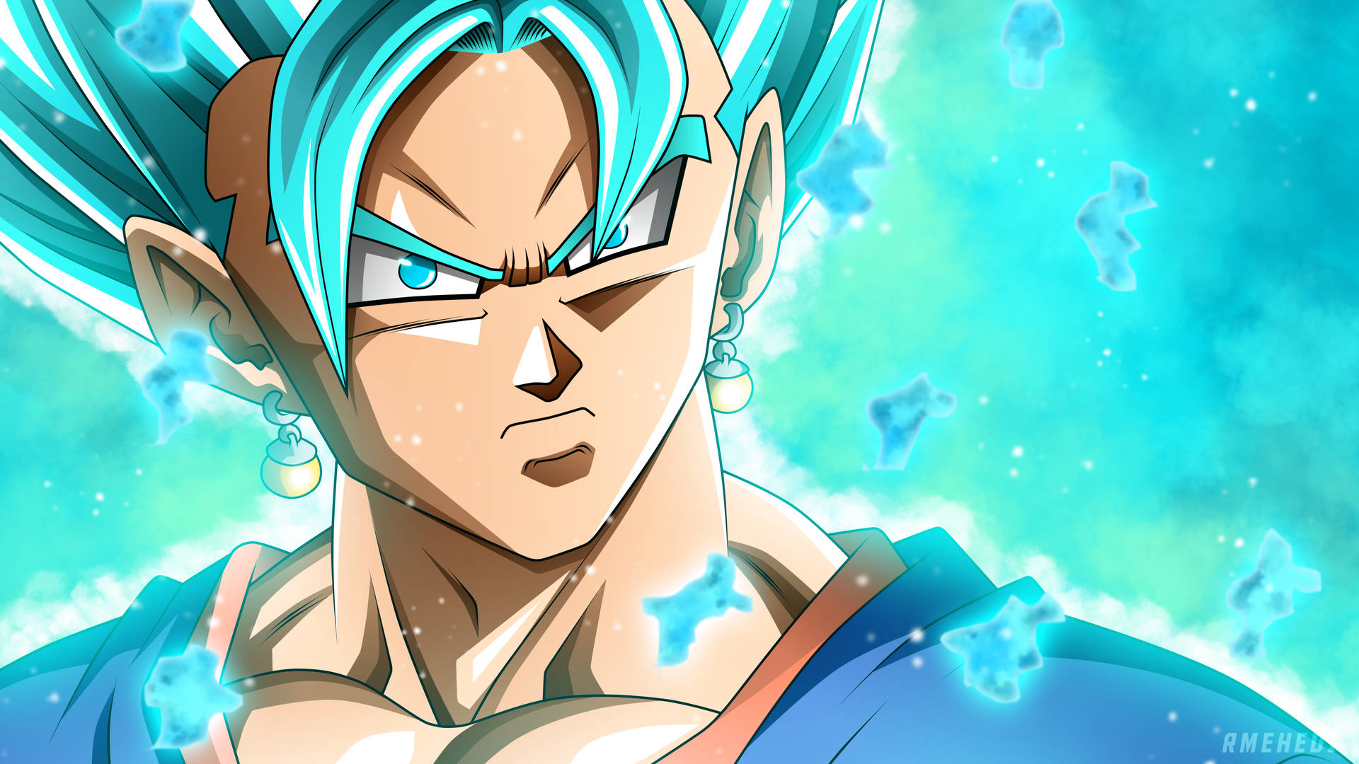 Blue Vegito Frowning Background