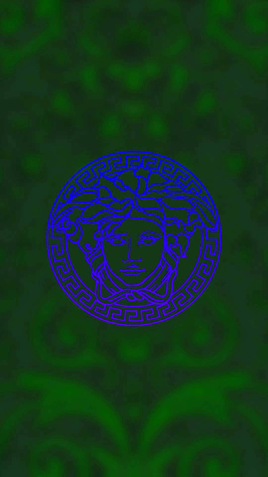 Blue Versace Logo On Green Background Background