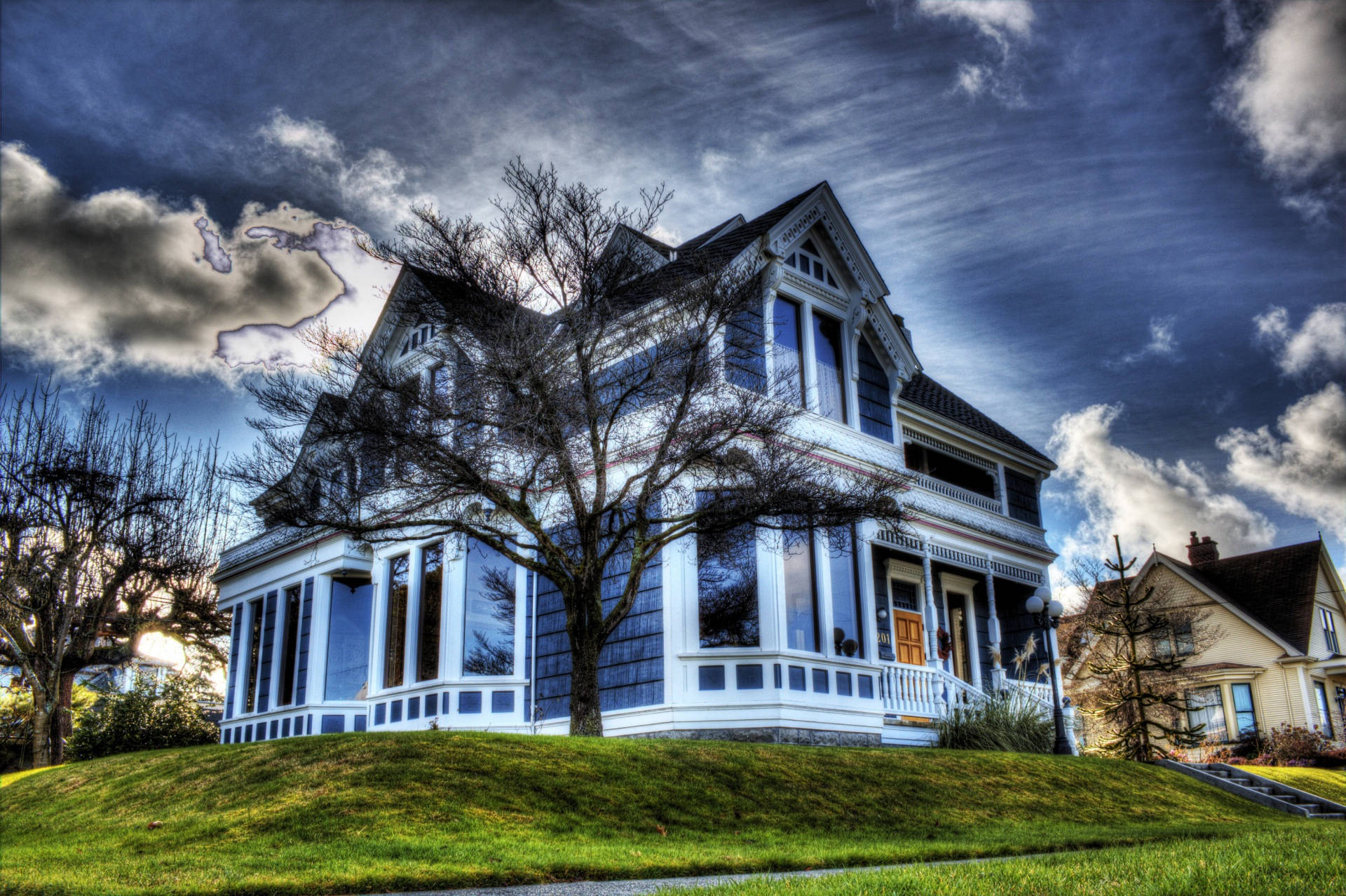 Blue Victorian House Background