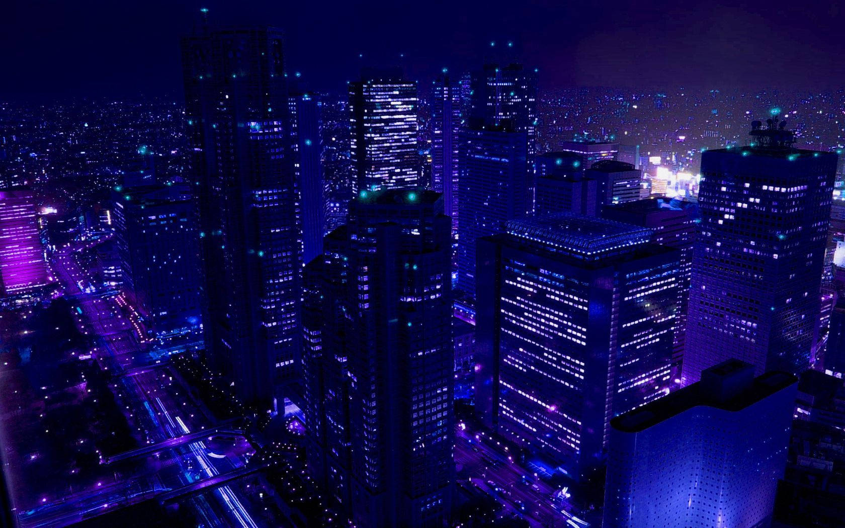 Blue Violet Cityscape Night View