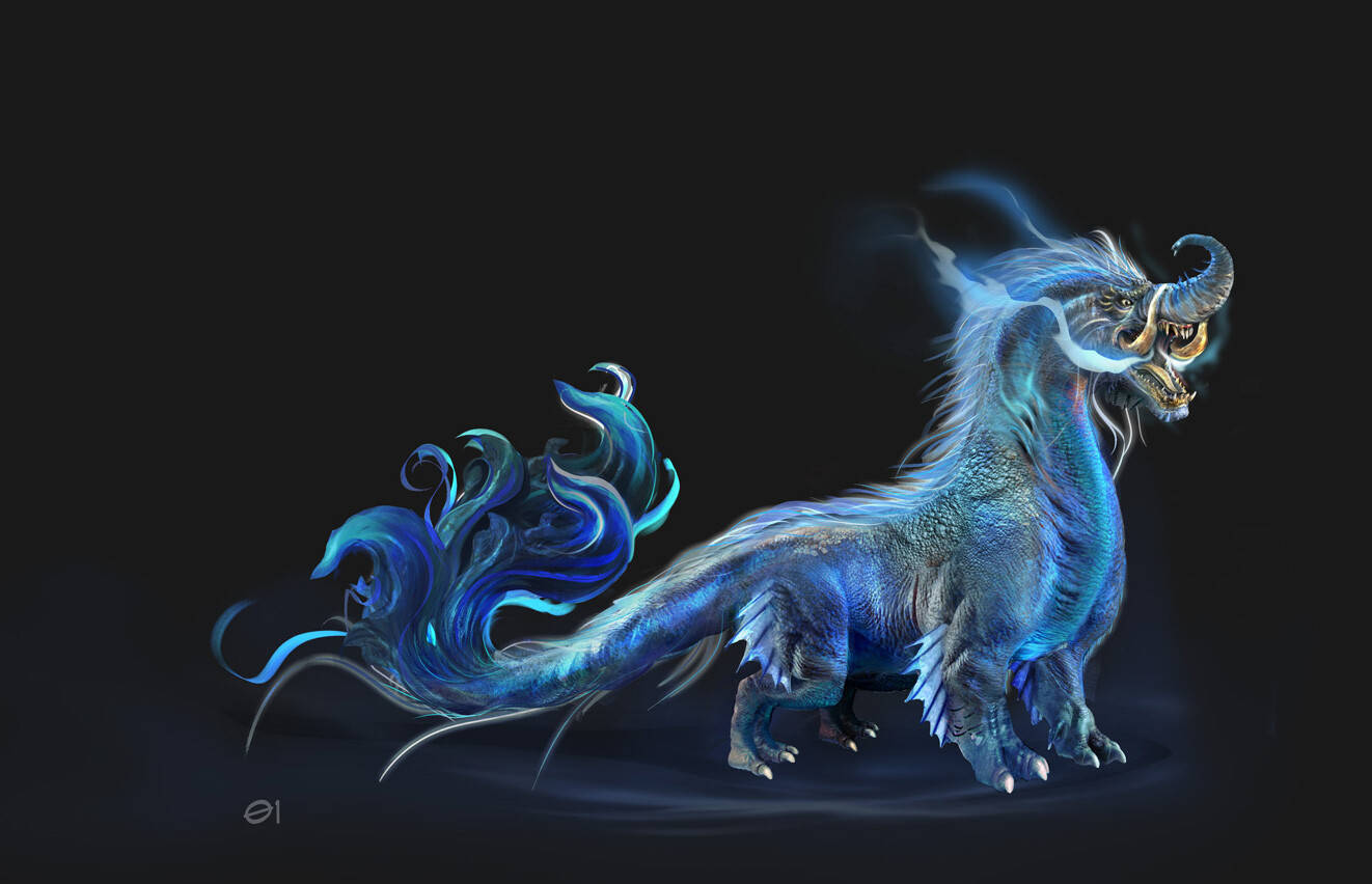 Blue Water Dragon With Horn