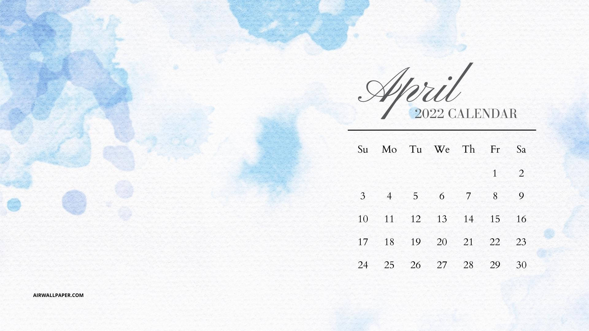 Blue Watercolor April 2022 Calendar