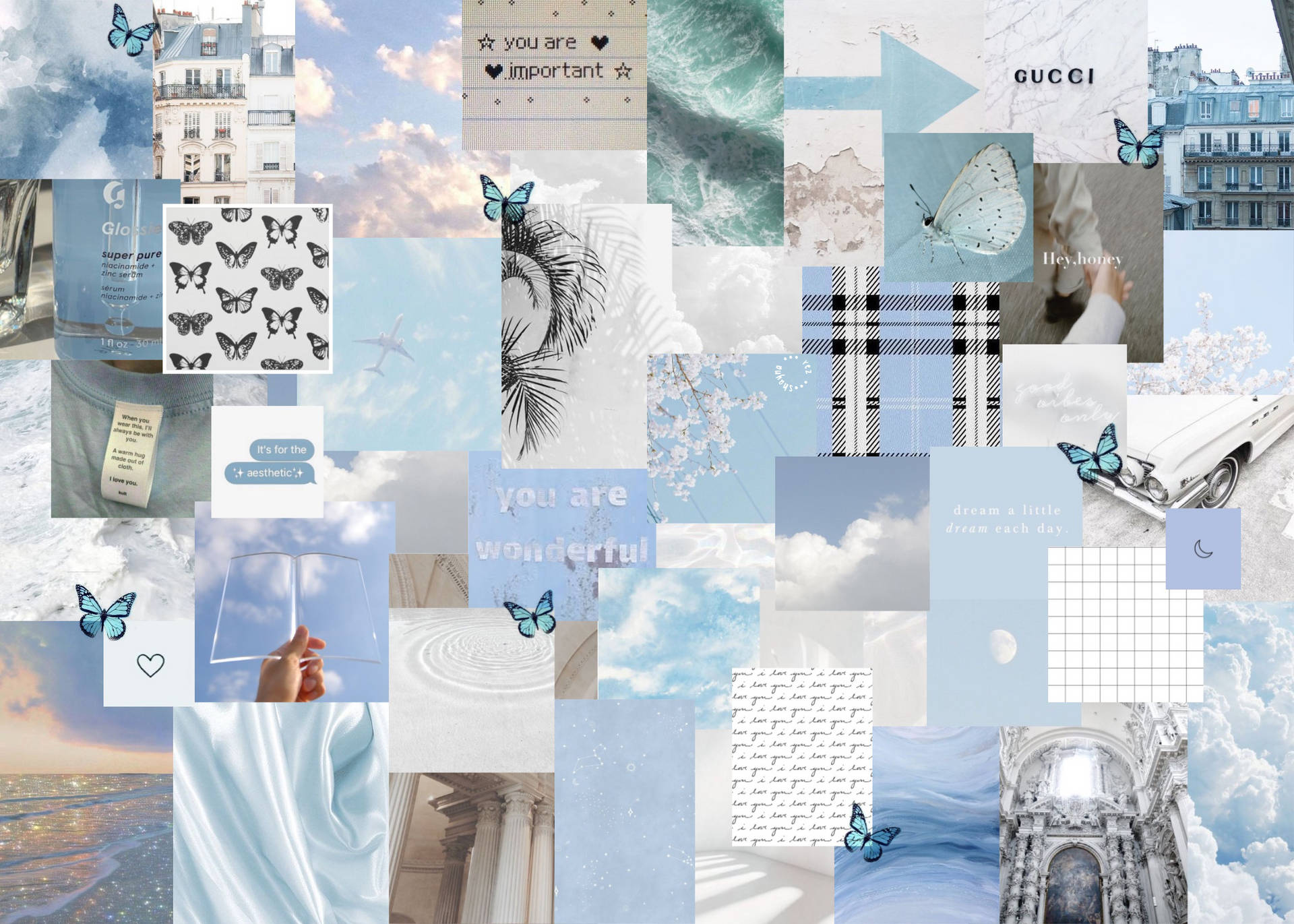 Blue White Aesthetic Collage Laptop
