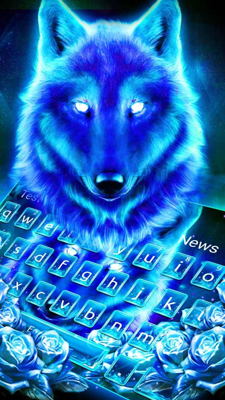 Blue Wolf And Blue Flowers