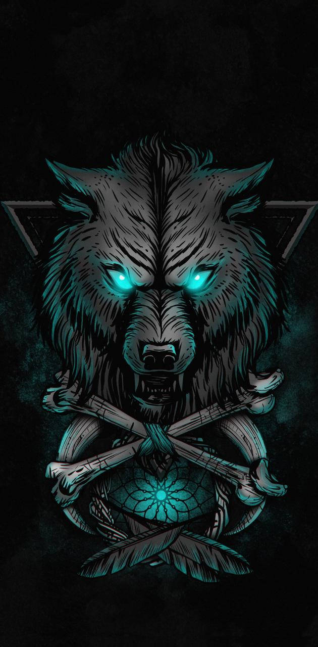Blue Wolf Crossbones And Dreamcatcher Background