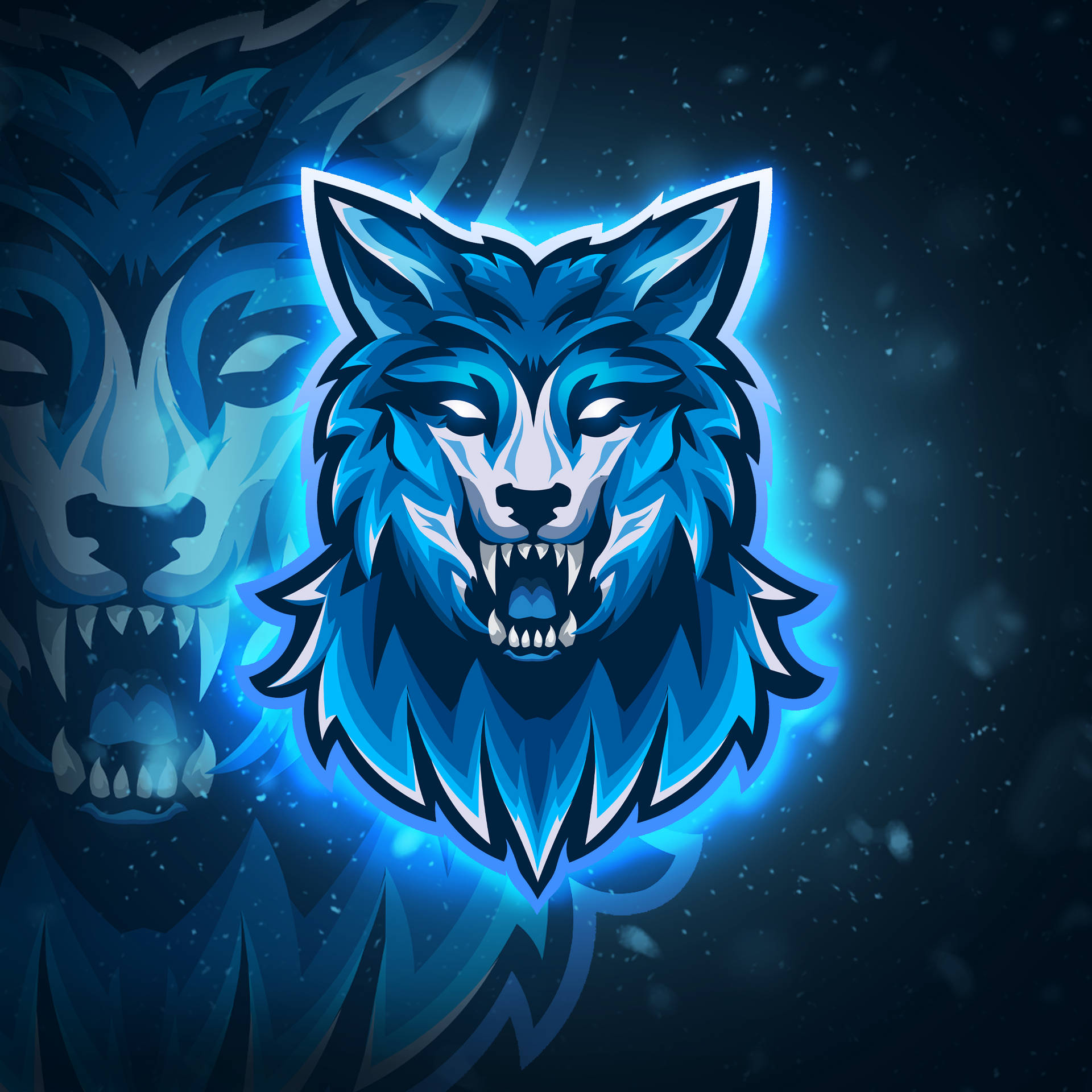 Blue Wolf Sharp Teeth Vector Art Background