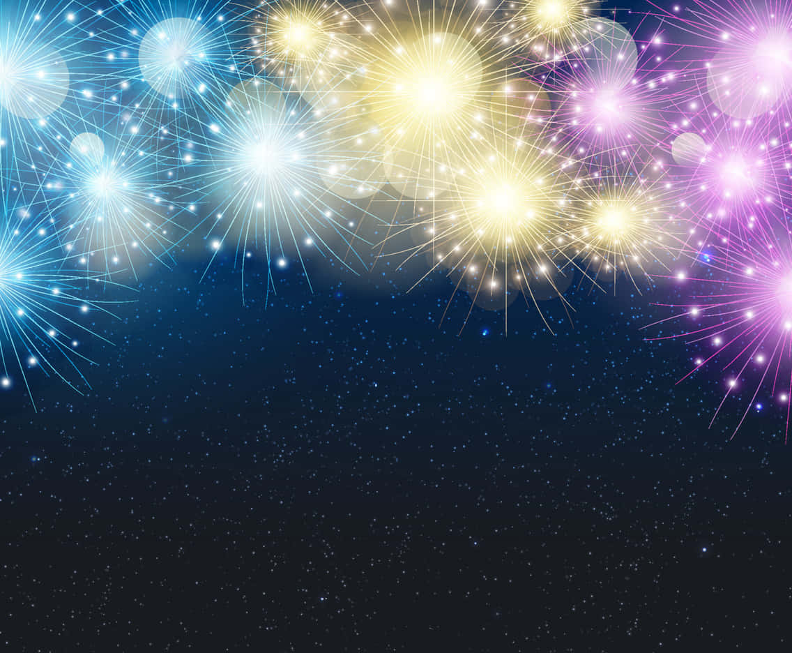 Blue Yellow And Pink Fireworks Display Background