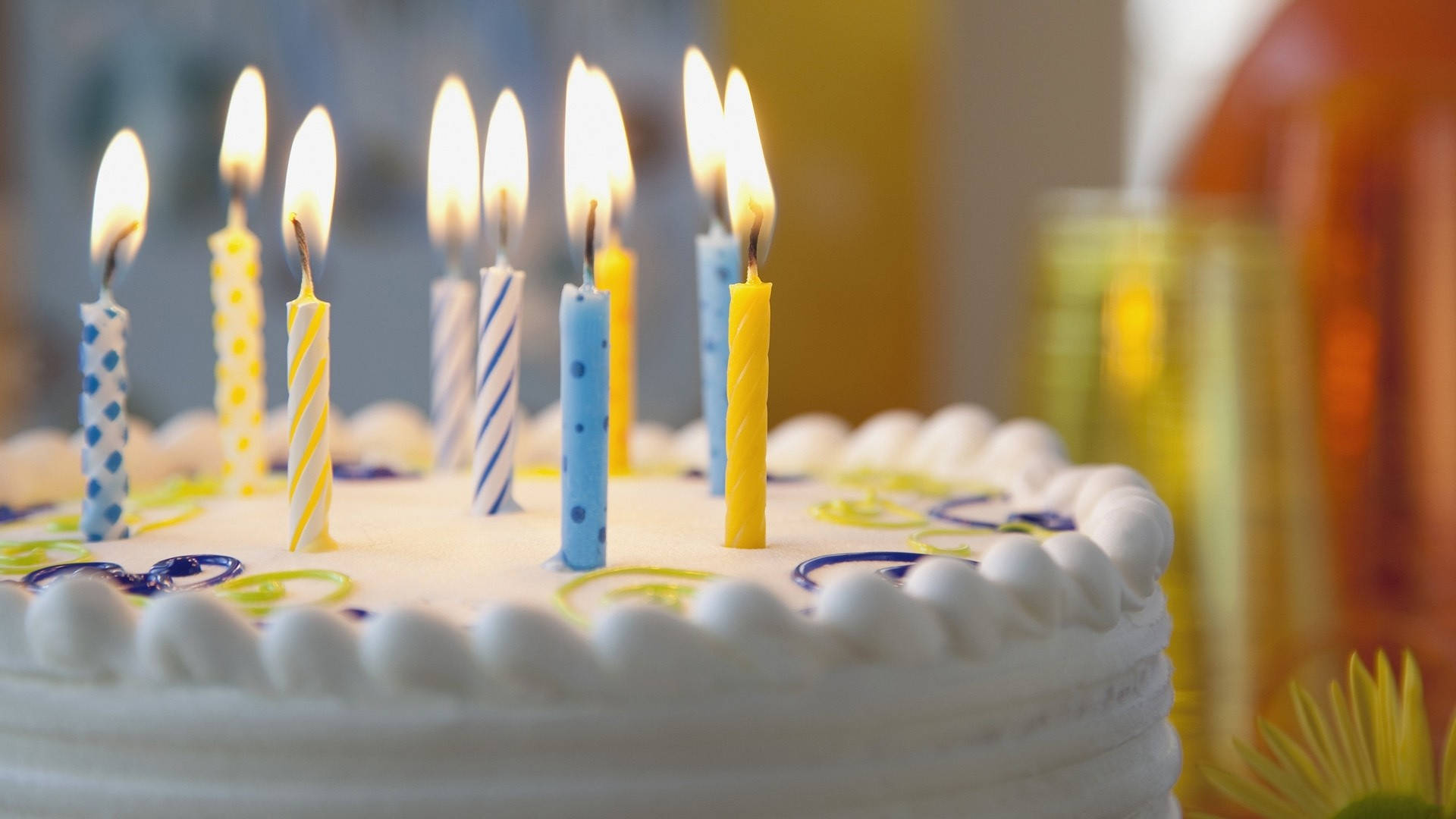 Blue Yellow Birthday Cake Candles Background