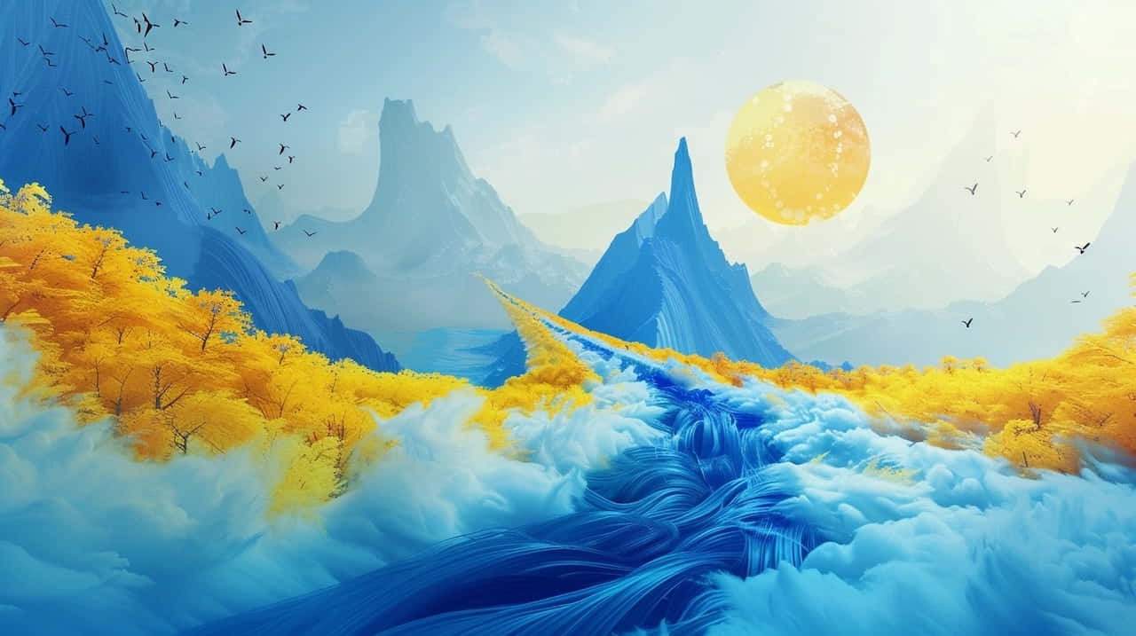 Blue Yellow Fantasy Landscape Background