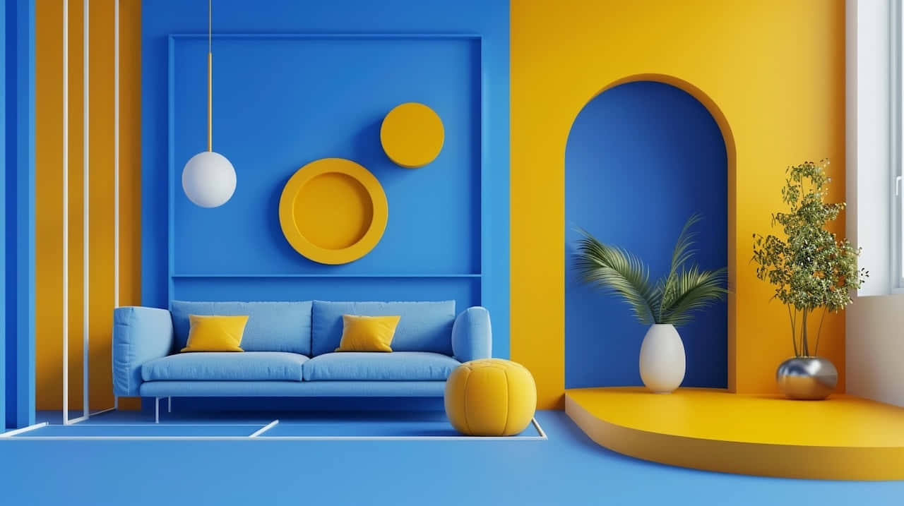 Blue Yellow Modern Living Room Decor Background