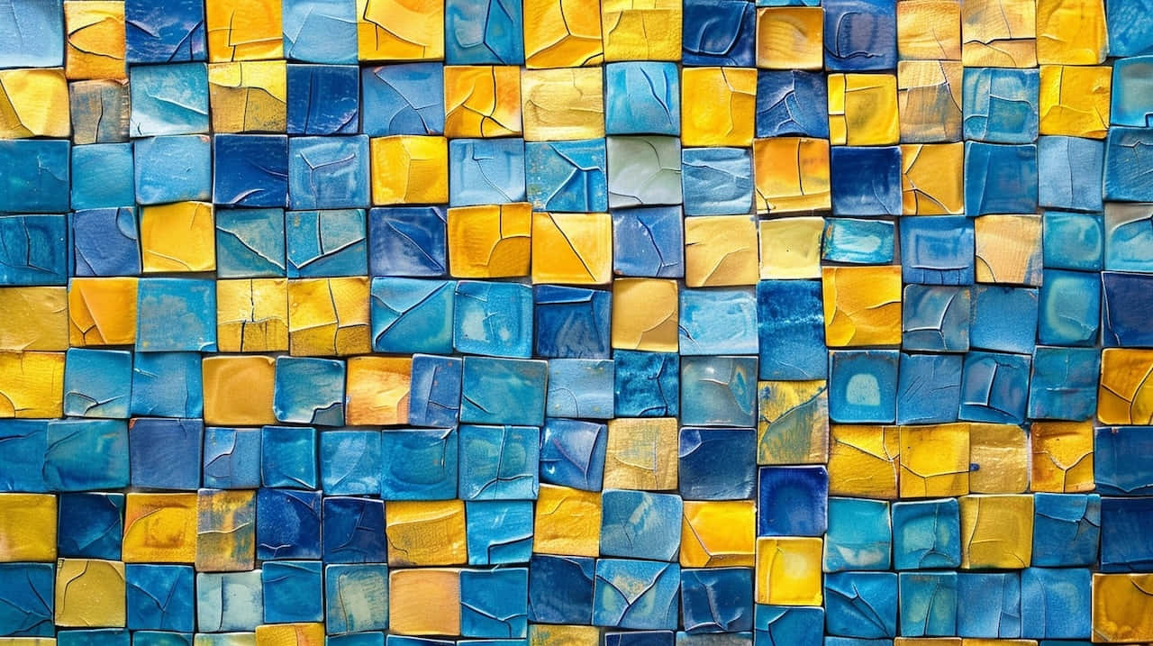 Blue Yellow Mosaic Tiles Texture Background