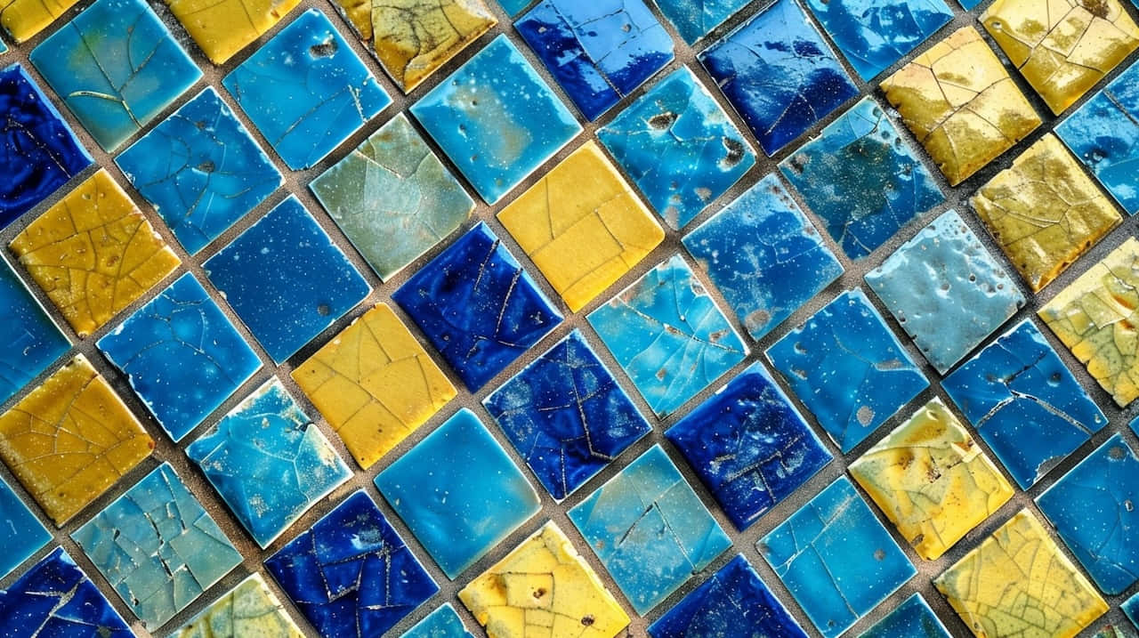 Blue Yellow Mosaic Tiles Texture Background
