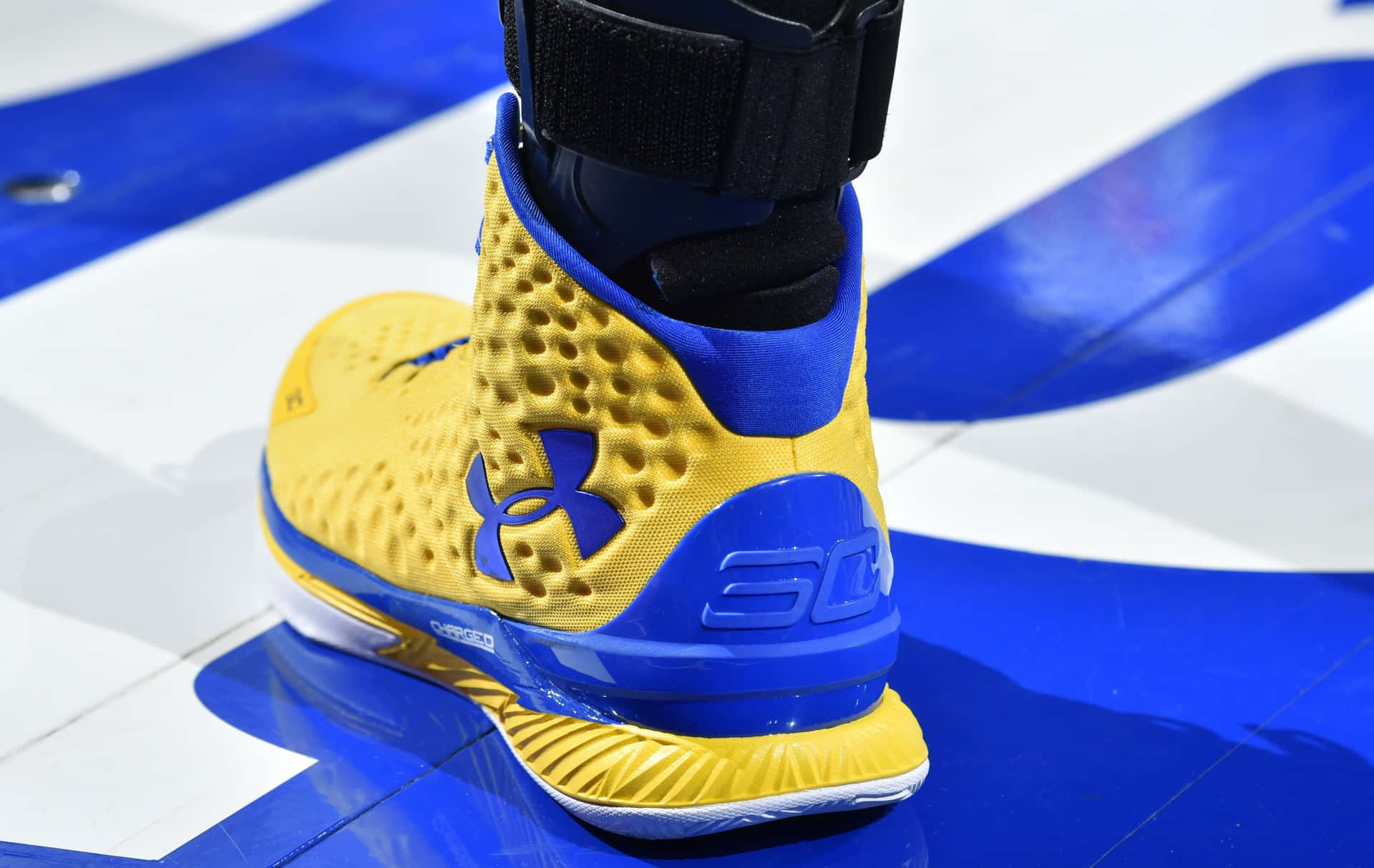 Blueand Yellow Basketball Shoe Background