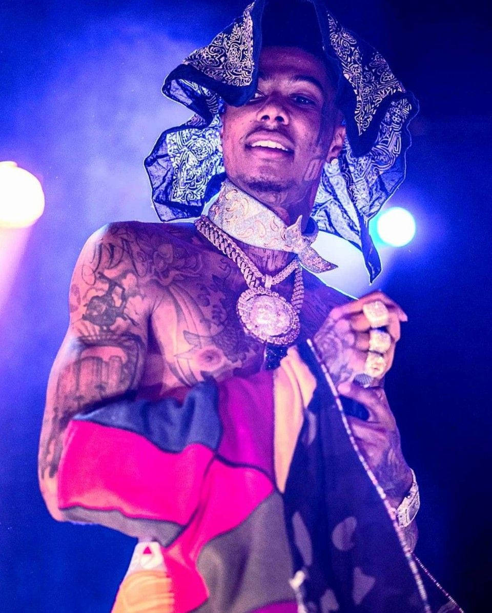 Blueface Bare Chest Colorful Clothes