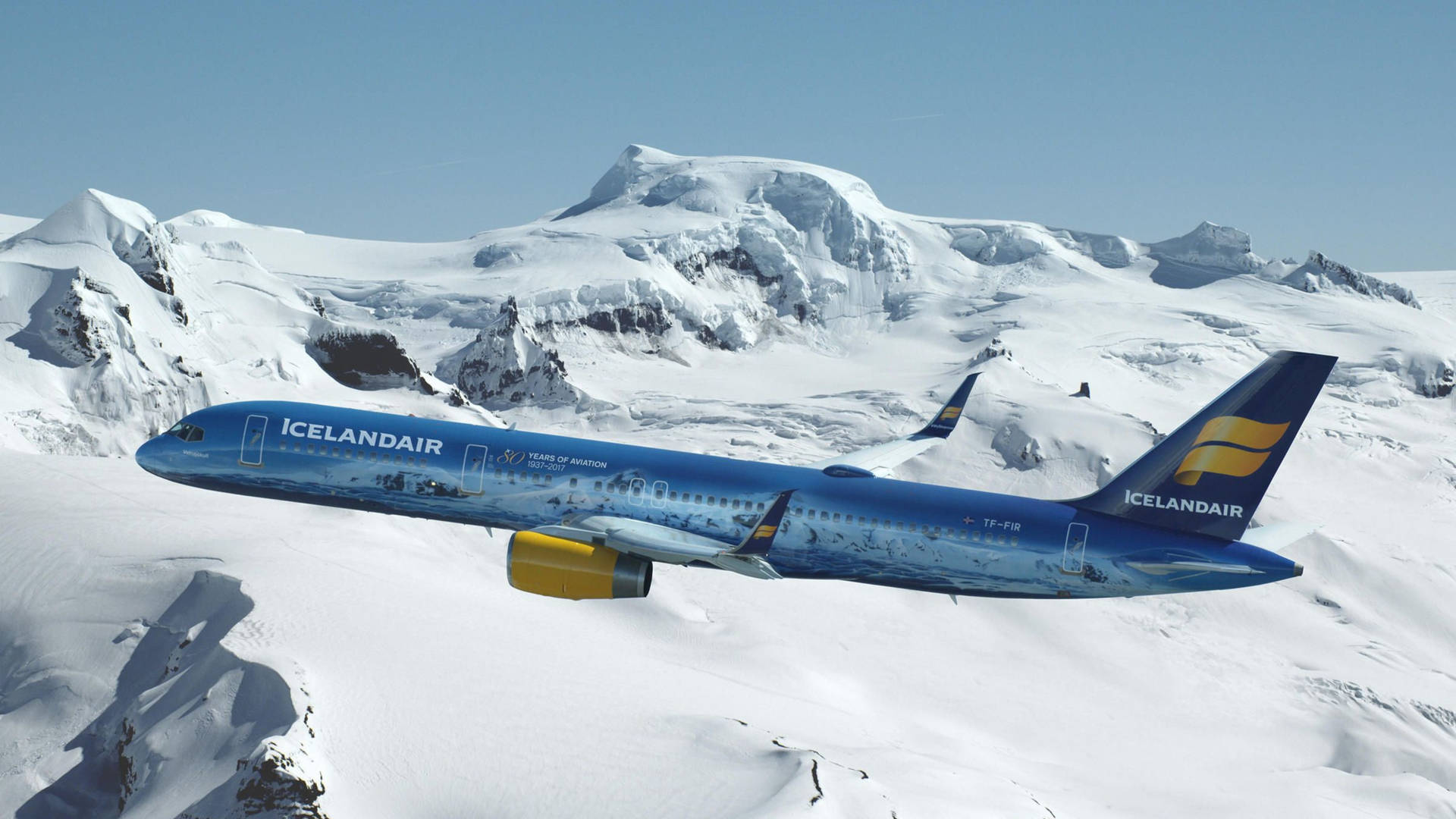 Blueish White Icelandair Airplane 4k Background