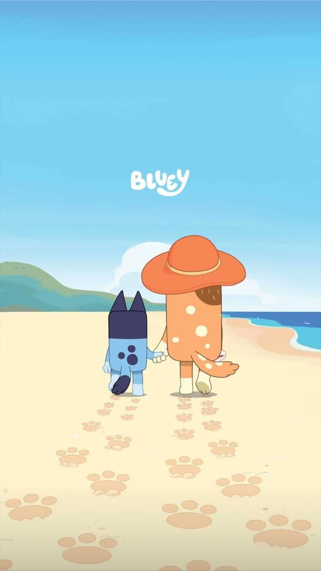 Bluey And Chilli At The Beach Background