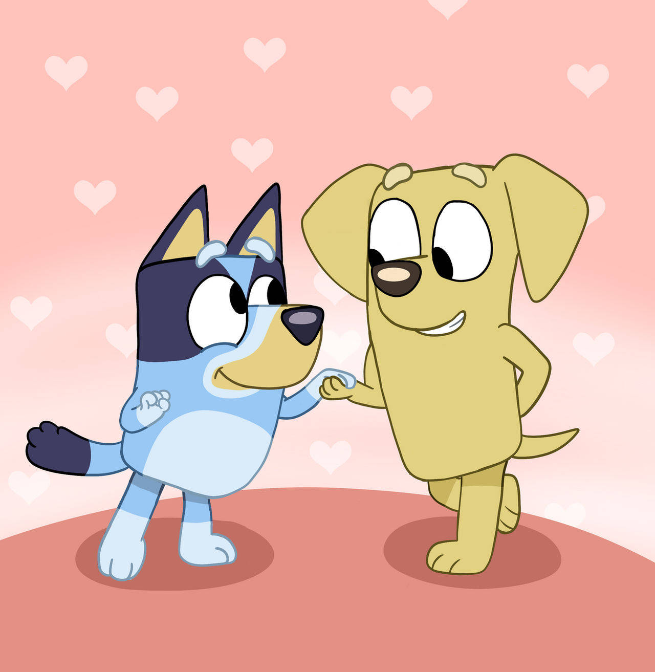 Bluey And Lucky With Hearts Background
