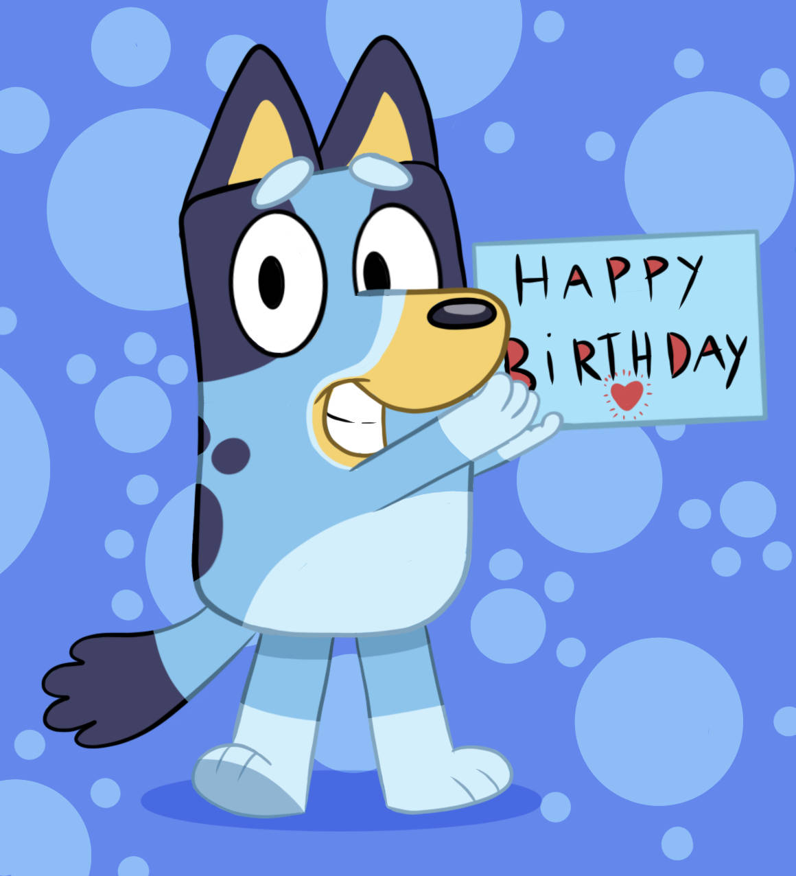 Bluey Holding A Happy Birthday Sign Background