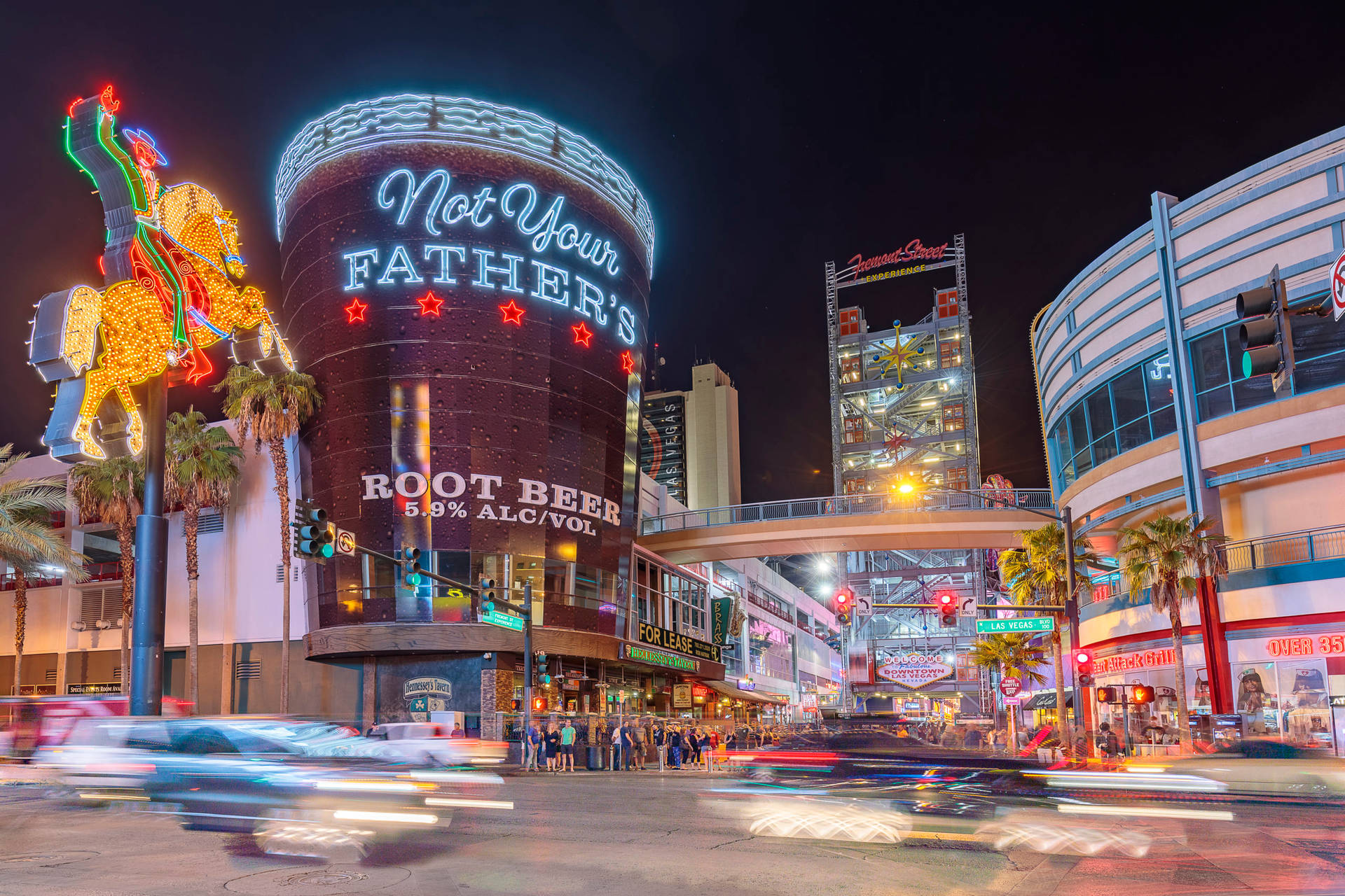 Blurry Cars In Front Fremont Street