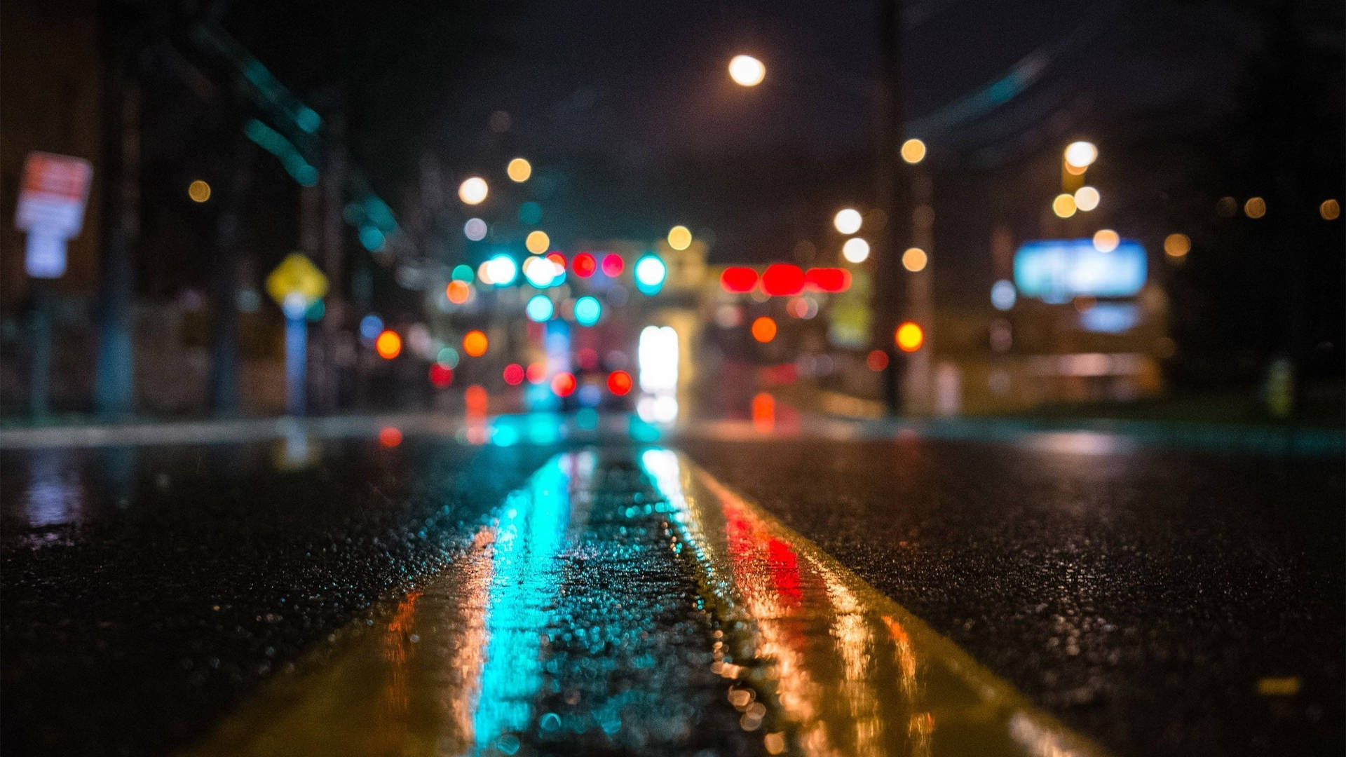 Blurry Night Wet Street Background