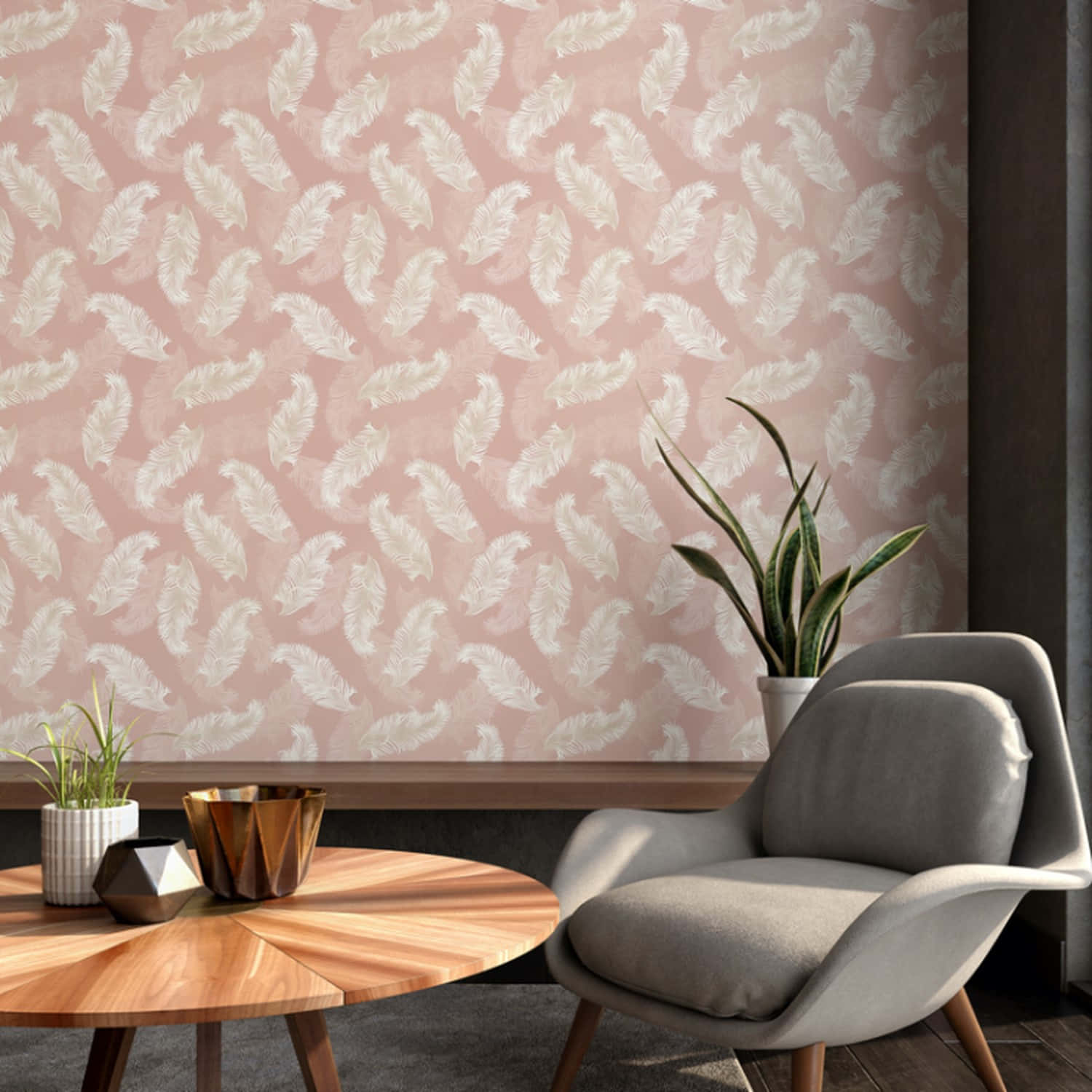 Blush Feather Wallpaper Interior Background