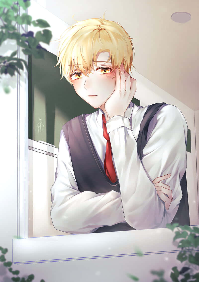 Blushing Anime Boyat Window