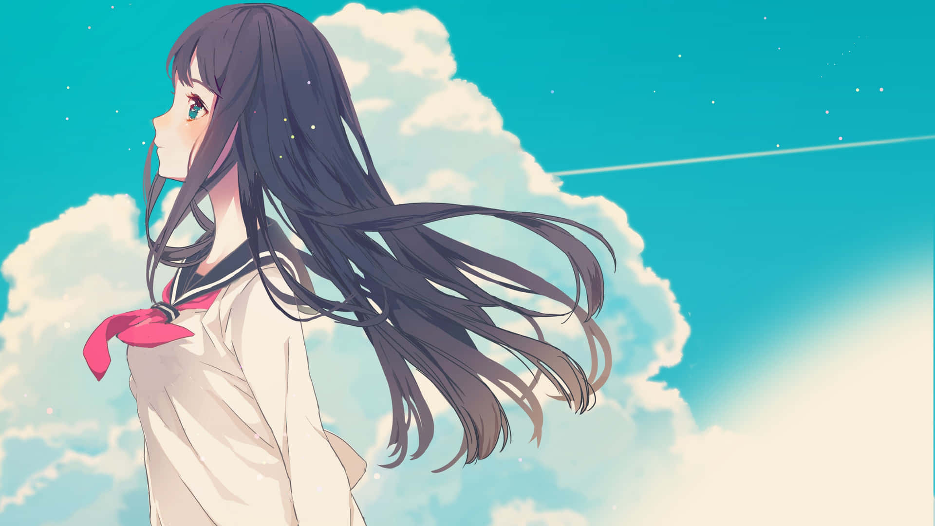 Blushing Anime Girl Side Profile Background