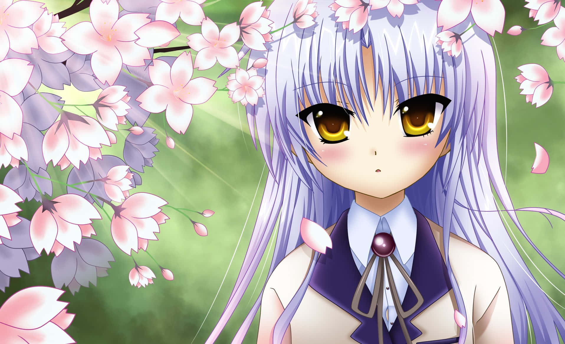Blushing Anime Girl With Purple Hair