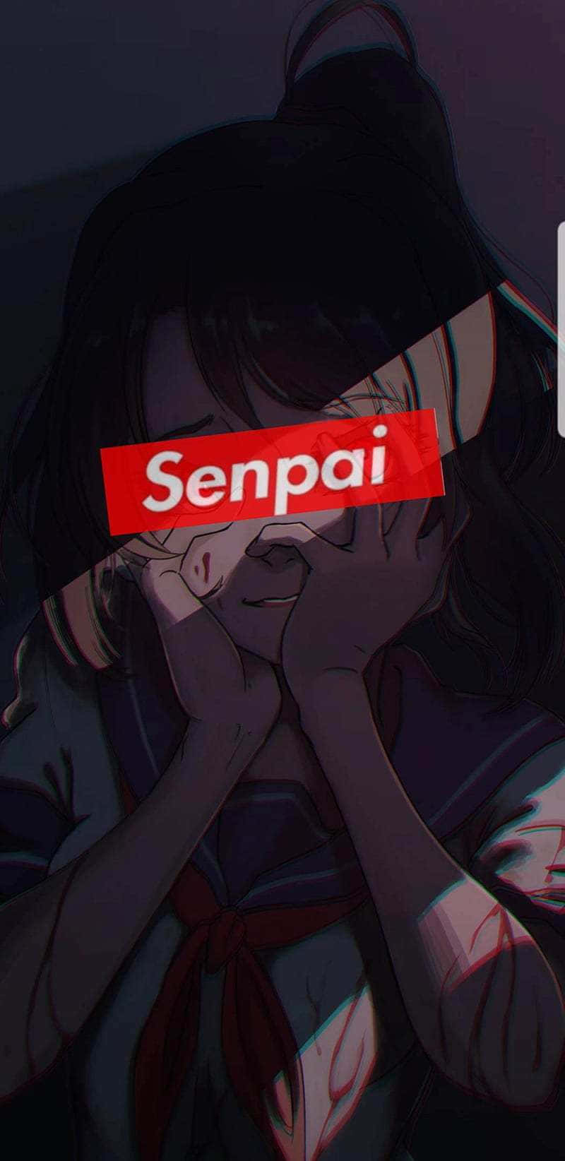 Blushing Anime Girl With Senpai Bar Background